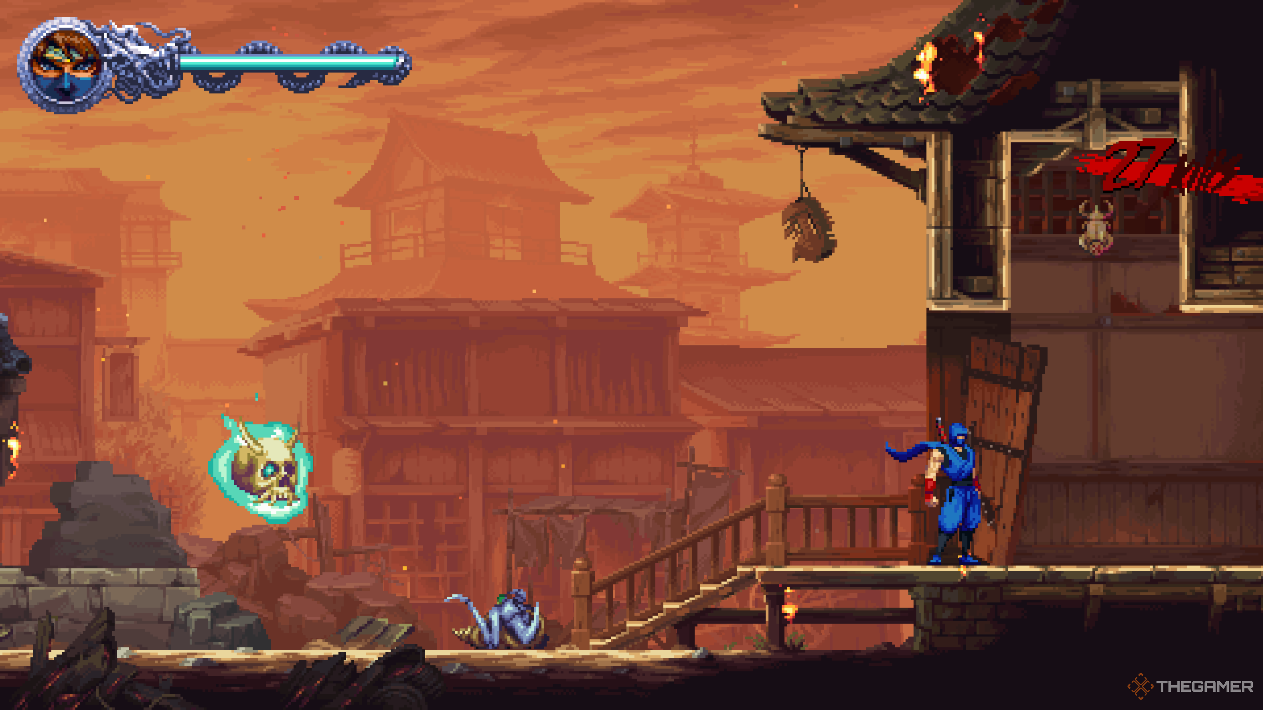 The second Golden Scarab in Ninja Gaiden: Ragebound's Seized By Dark Forces level.