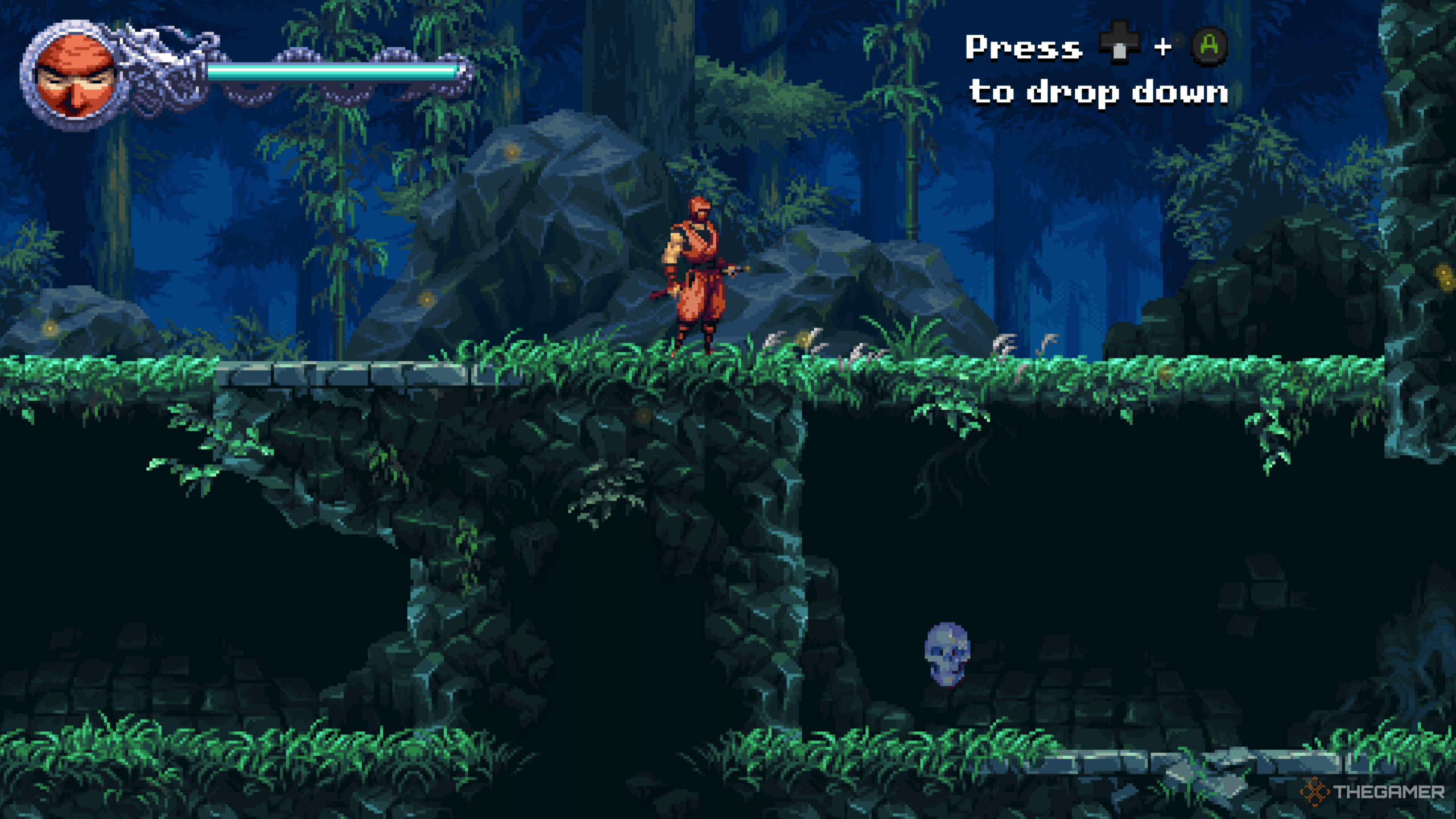The first Crystal Skull in Ninja Gaiden: Ragebound's The Tragic Duel level.