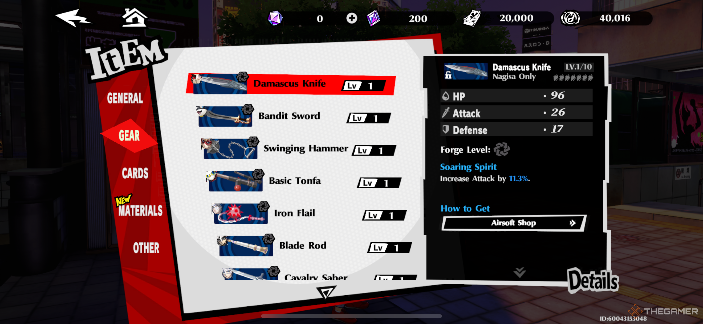 The Damascus Knife, one of Nagisa's weapons, in Persona 5: The Phantom X.