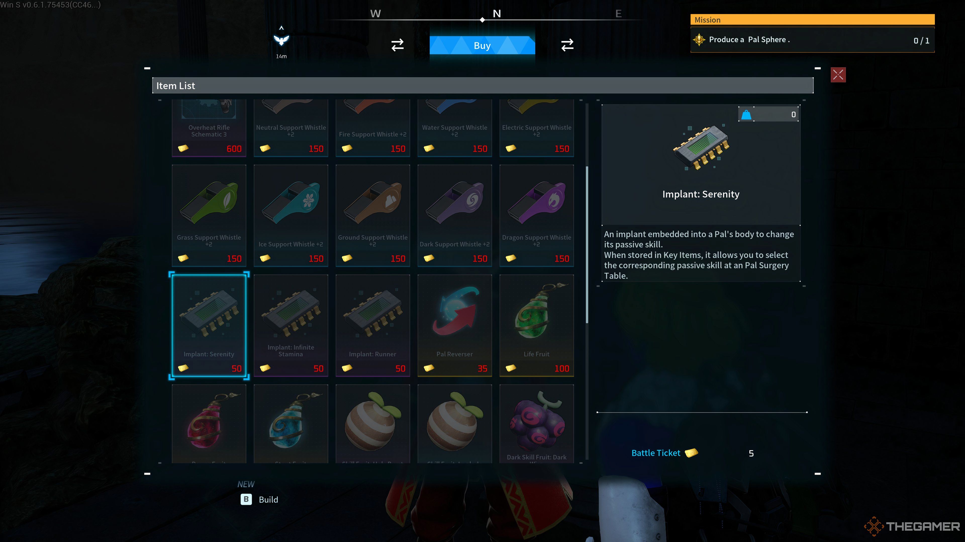 Implant Serenity at the Arena Merchant in Palworld.
