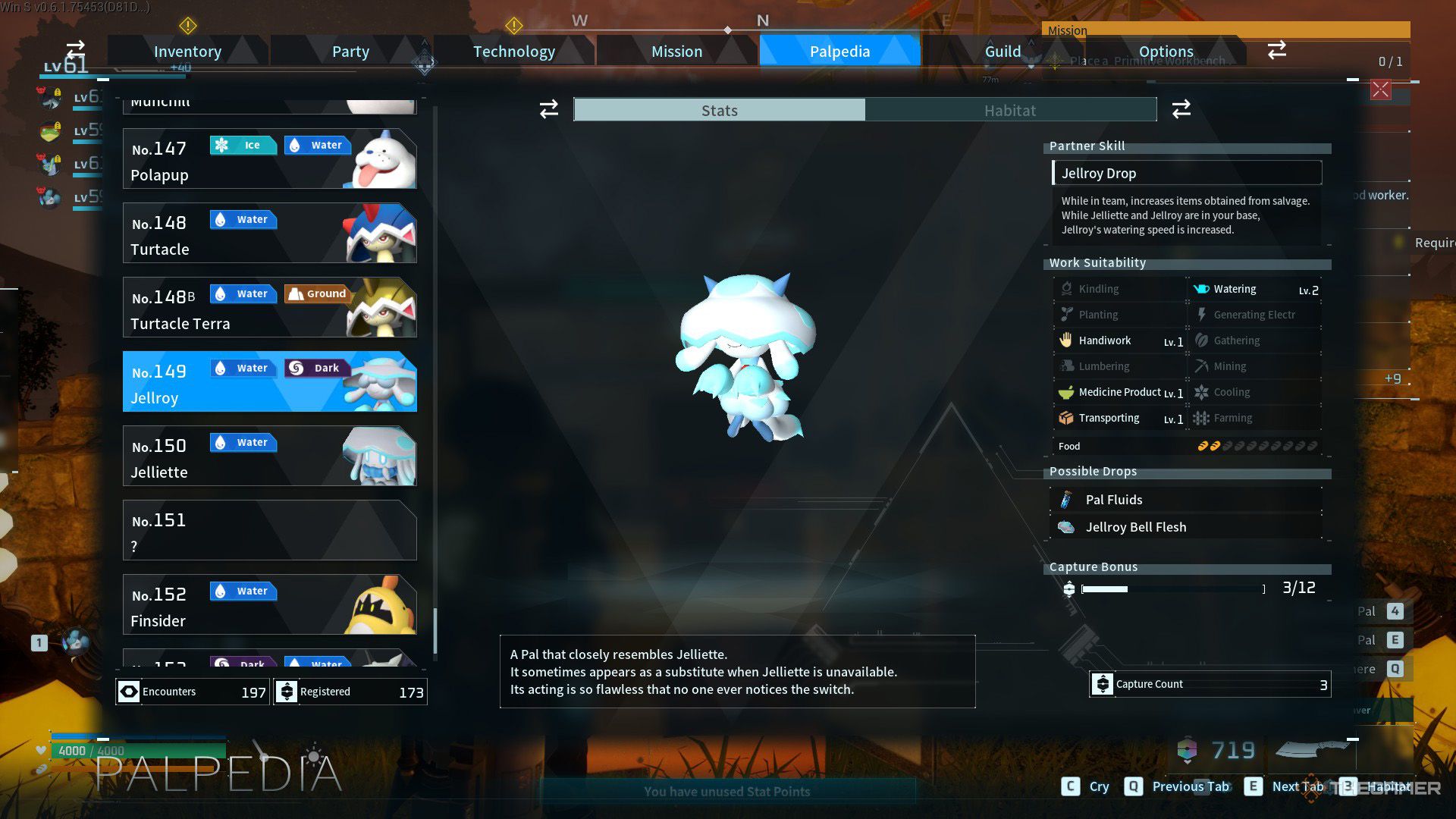 Jellroy's palpedia entry displayed in Palworld.