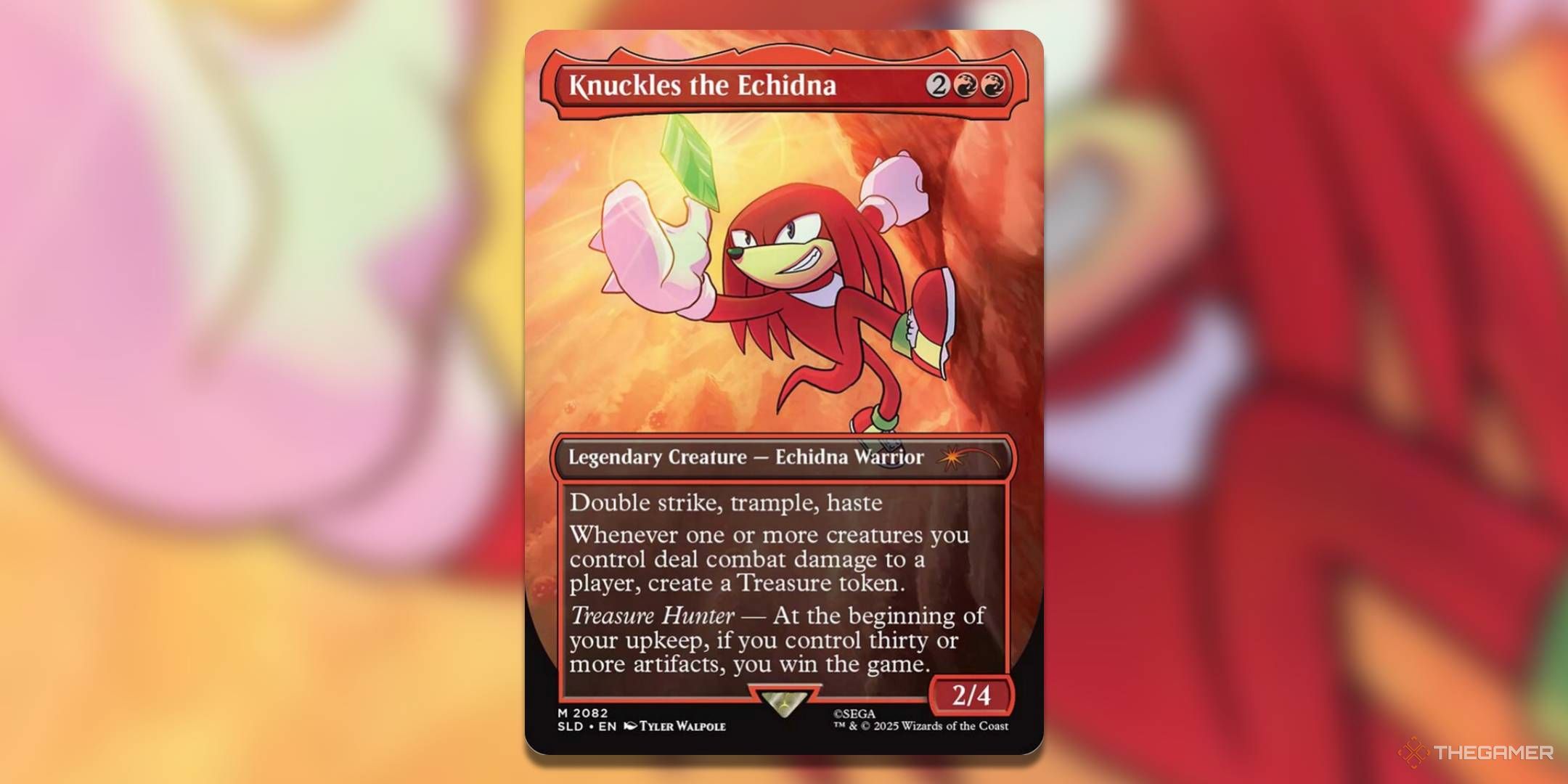 The Knuckles the Echidna card, from Magic: The Gathering's Secret Lair X Sonic: Friends & Foes.
