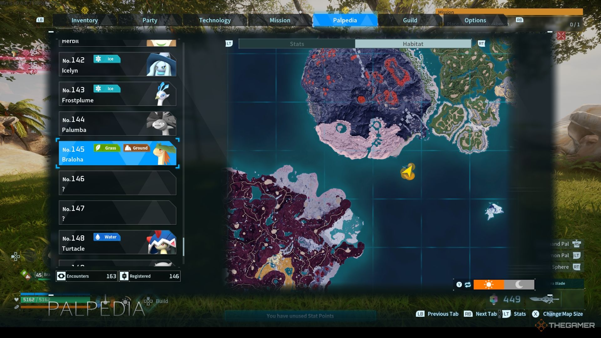 Map showing all the possible location with highlighted orange area for Braloha - Palworld