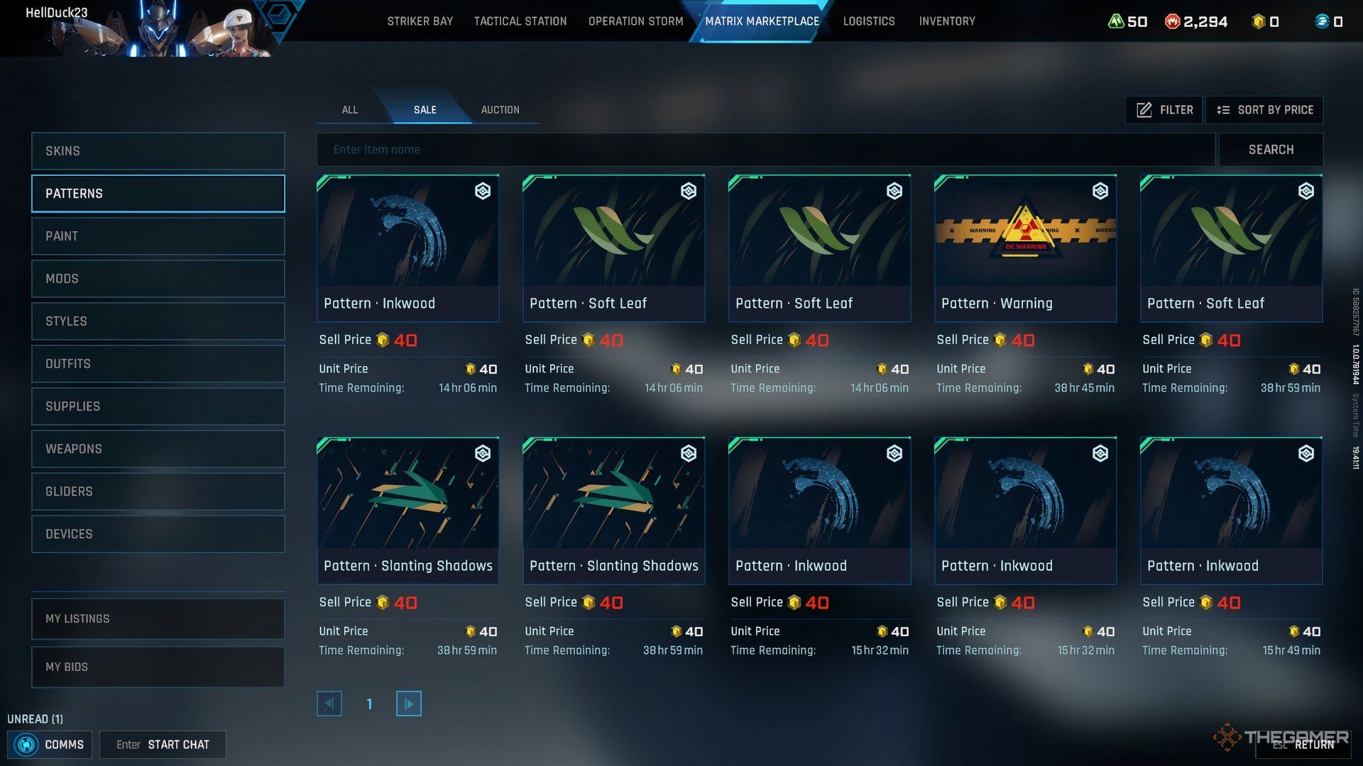 At the store page that uses Corite in Mecha Break. There is two of items in the middle with other catagories listed on the left.