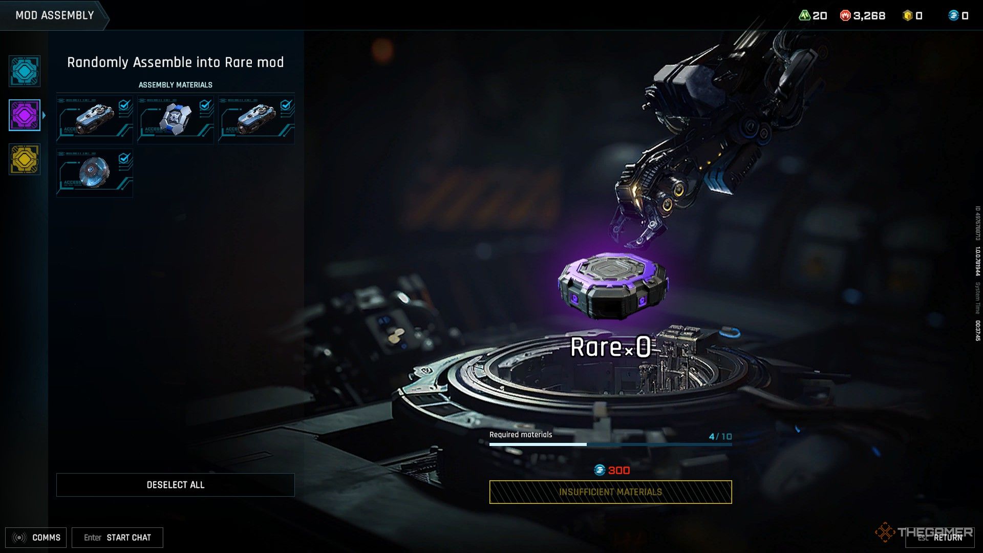 Adding four Superb mods to craft a random Rare mod in Mecha Break.