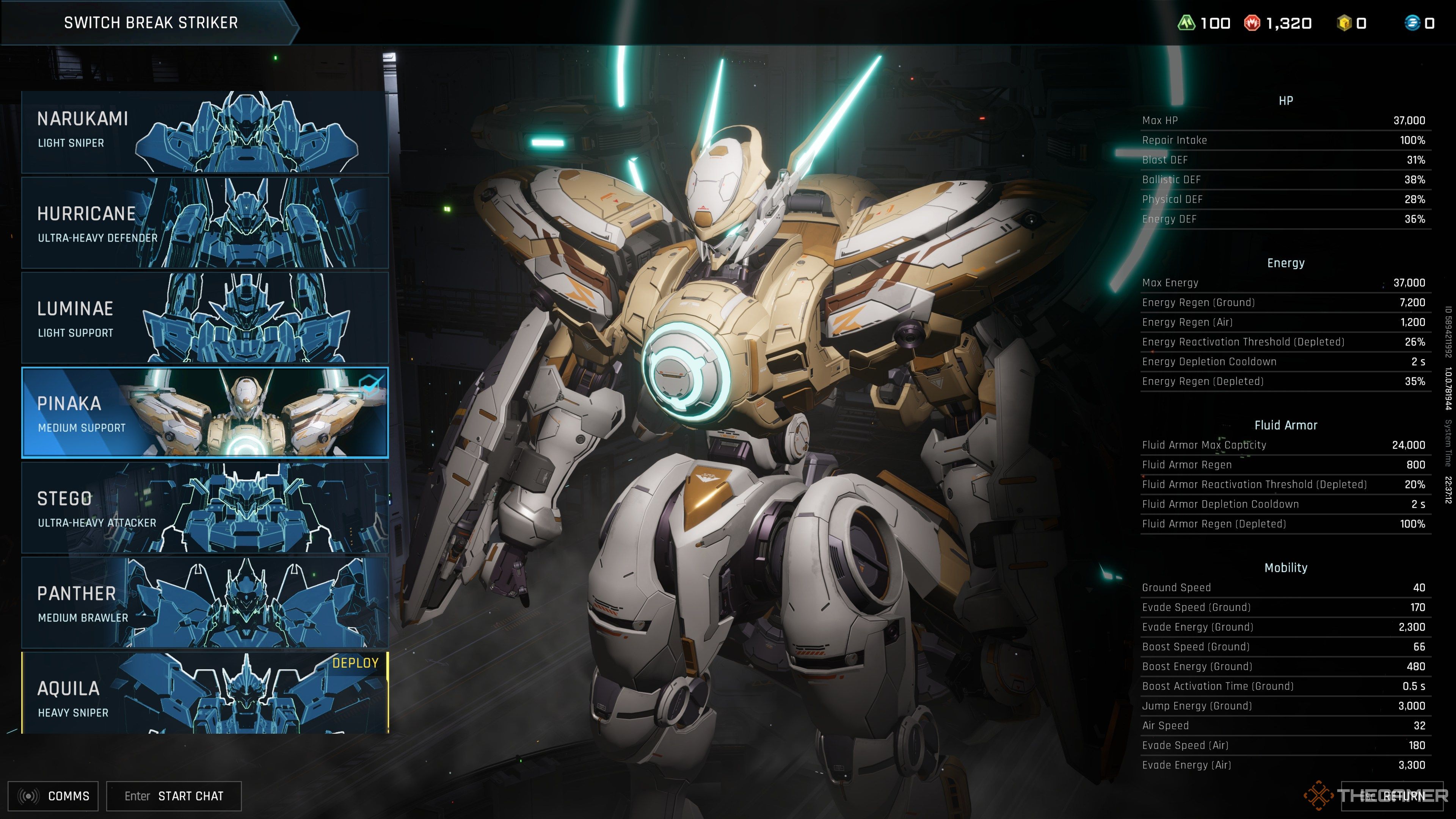 Mecha Break Pinaka Stats
