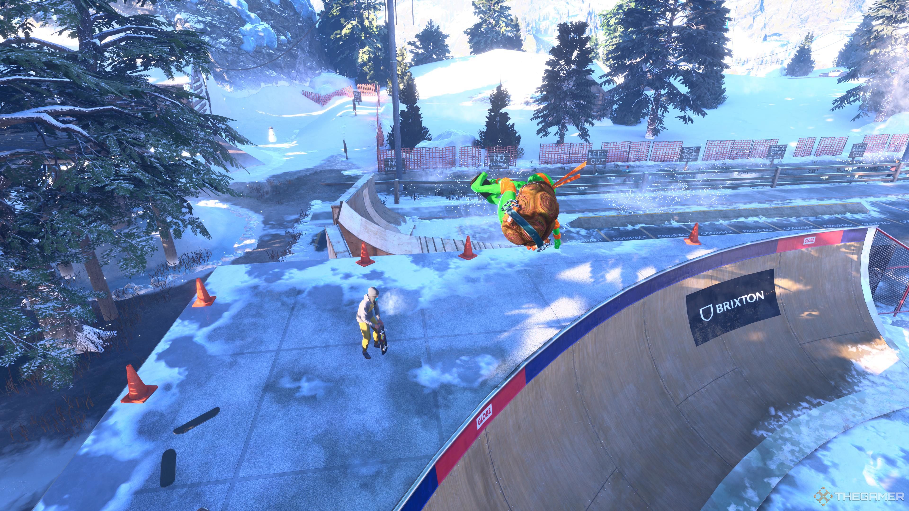 Michelangelo impressing a skater with a spinning trick in Tony Hawk's Pro Skater 3 + 4 Canada stage.