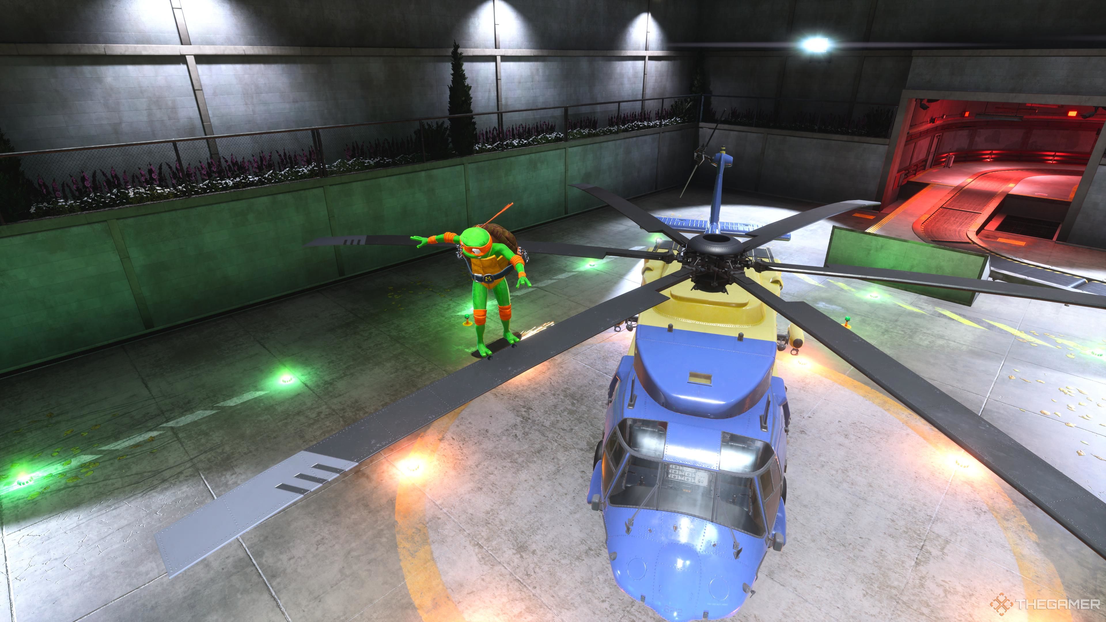 Michelangelo skating on a helicopter's blades in Tony Hawk's Pro Skater 3 + 4.