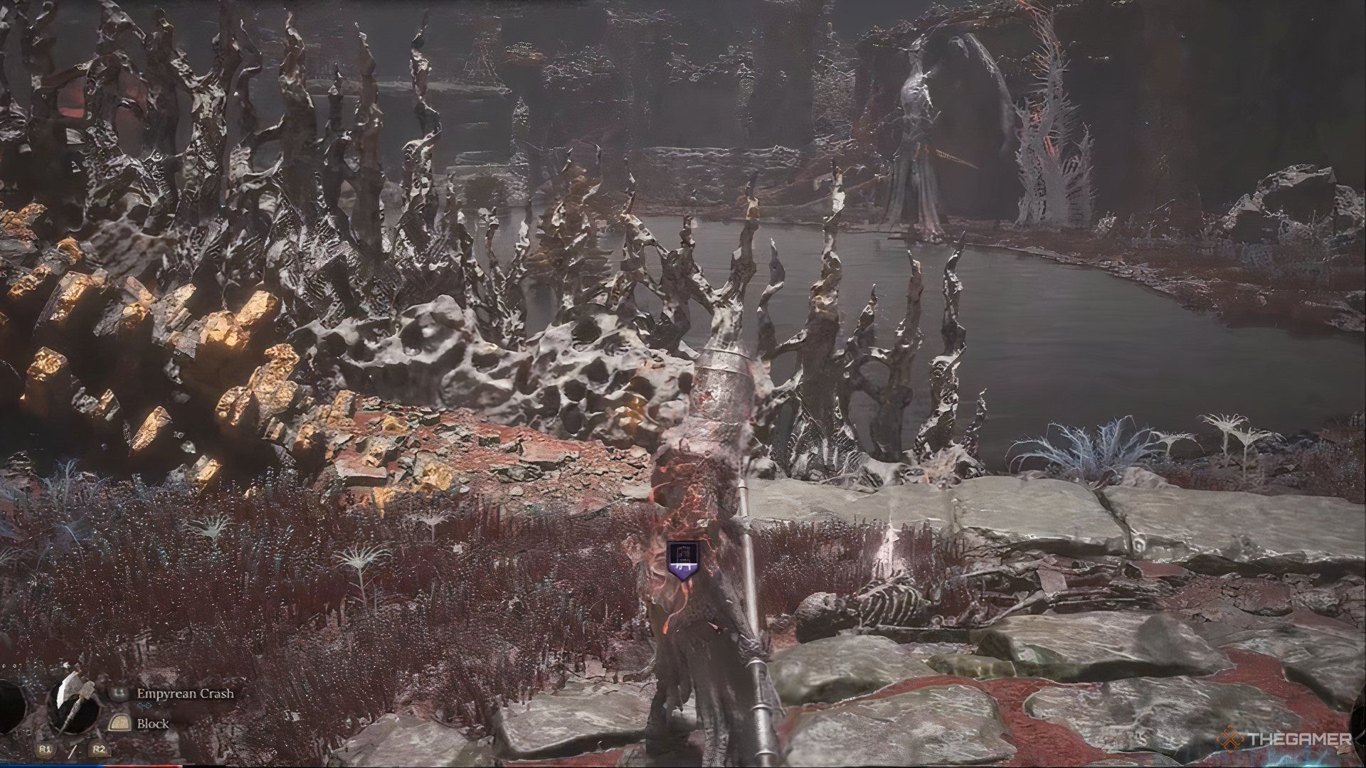 Wuchang discovers a skeleton on the ground with the Giant Bronze Arrow in Wuchang: Fallen Feathers.