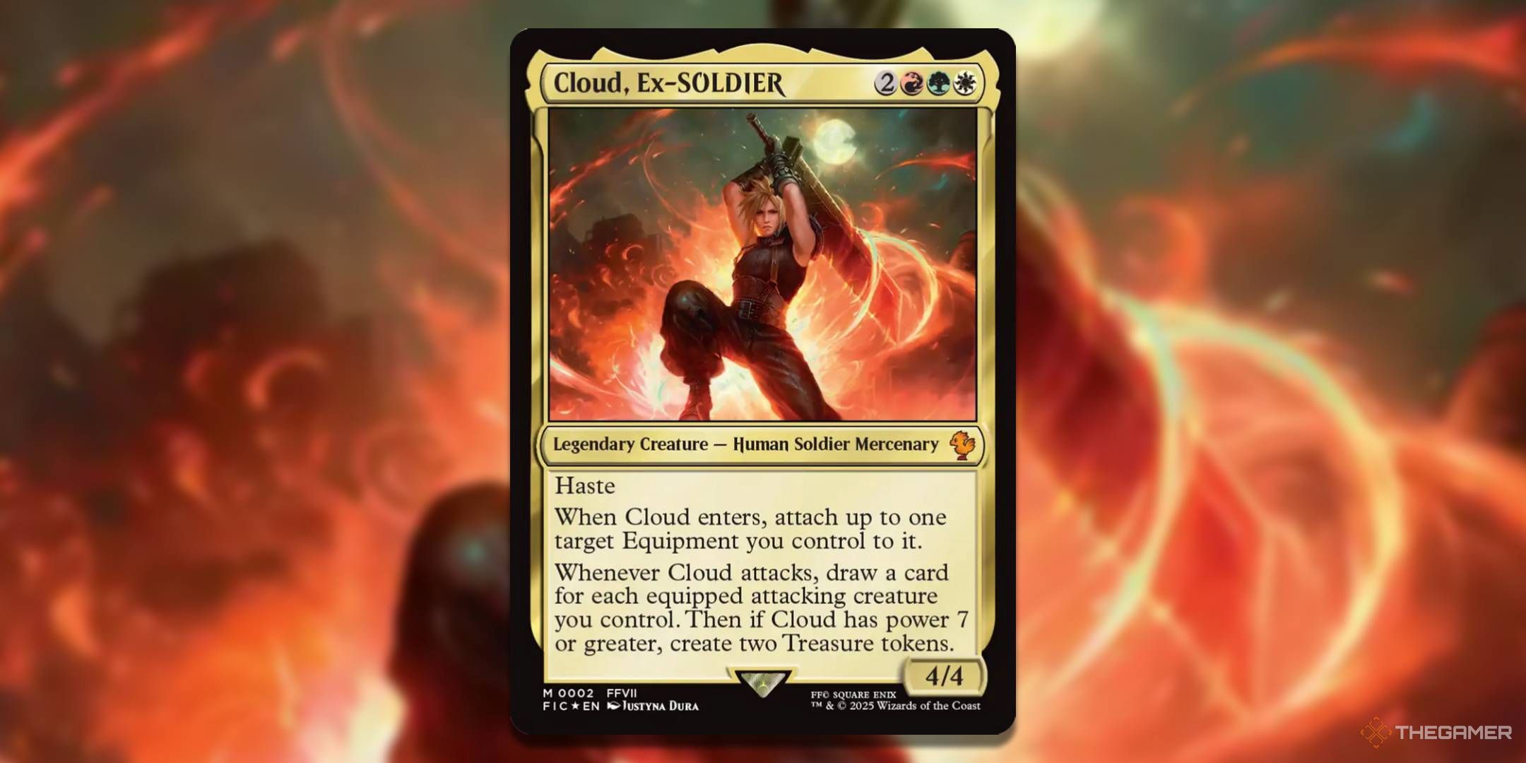 MTG Cloud, Ex-SOLDIER card with the art in the background.