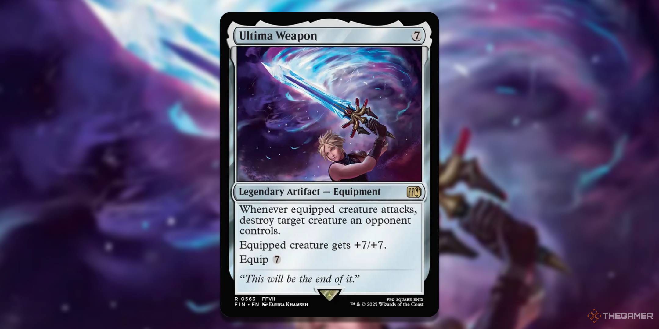 MTG Ultima Weapon card with the art in the background.