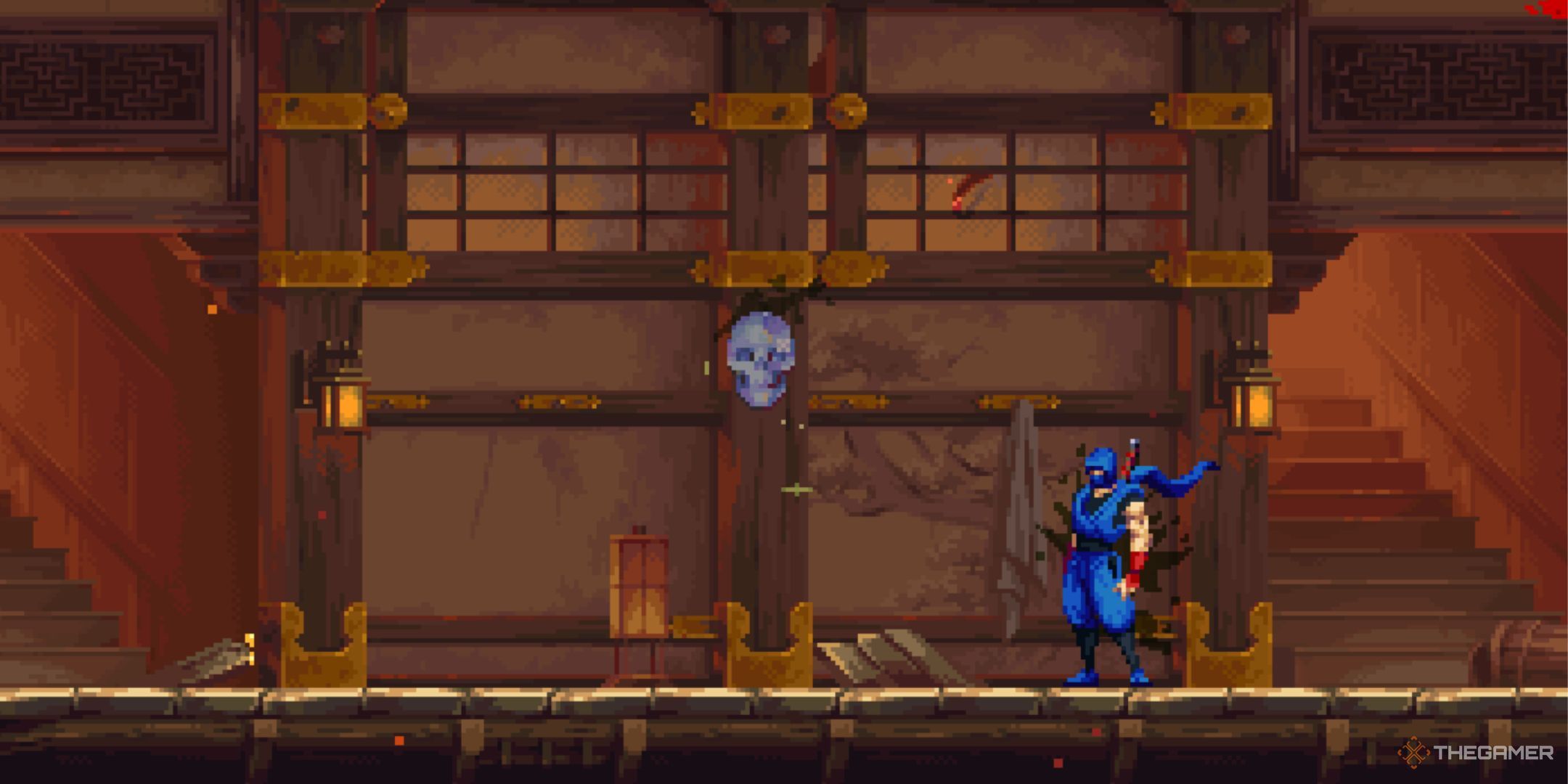 Kenji standing next to a Crystal Skull in Ninja Gaiden: Ragebound.