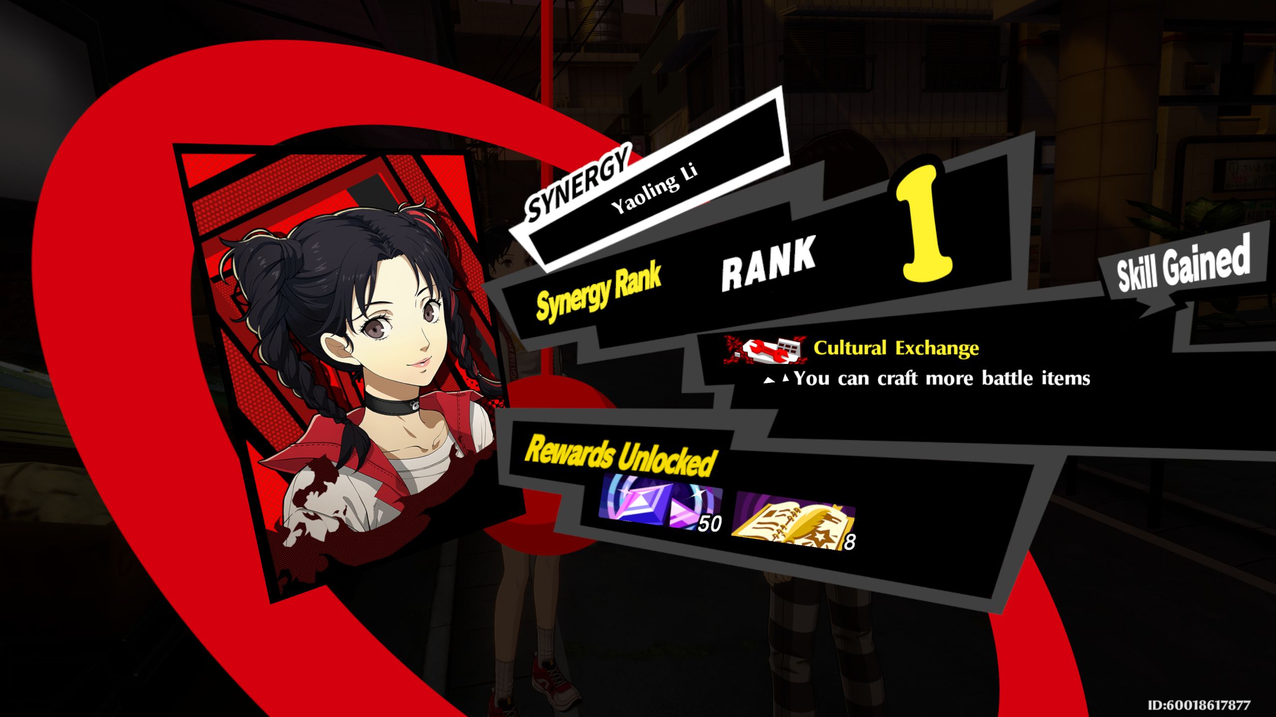 Yaoling Li Synergy Rank up screen in Persona 5: The Phantom X.