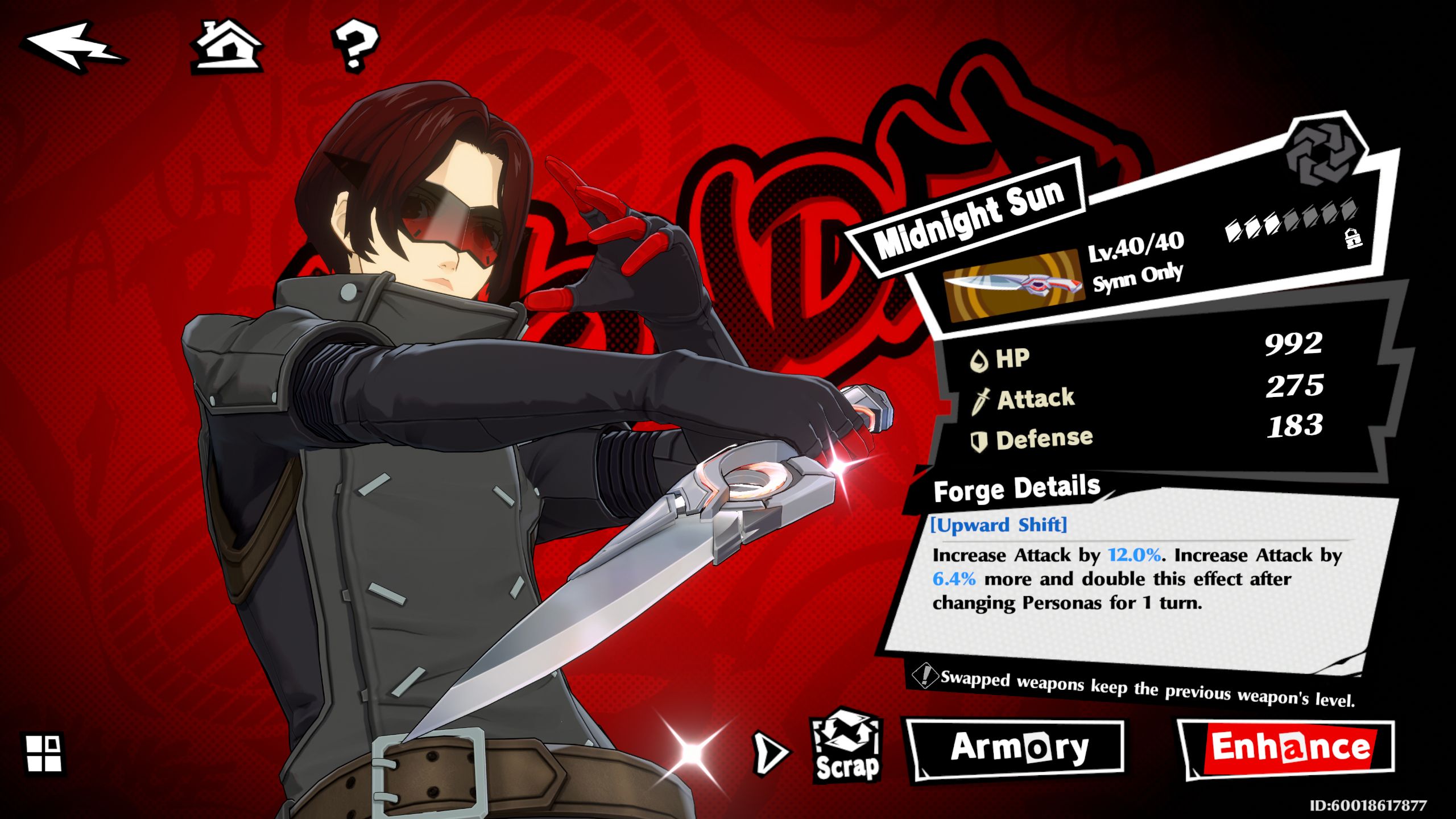Weapons Menu for Wonder in Persona 5: The Phantom X.