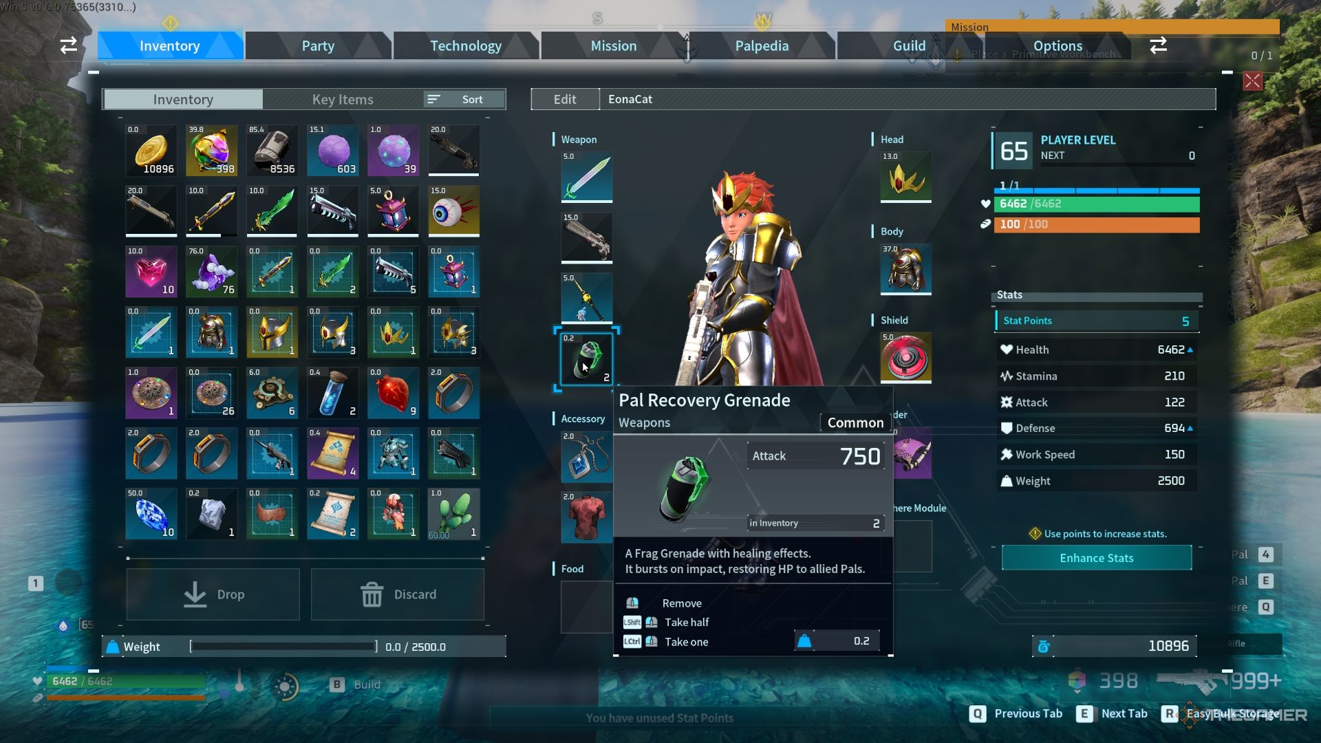 Pal Recovery Grenade in the inventory of the player - Palworld