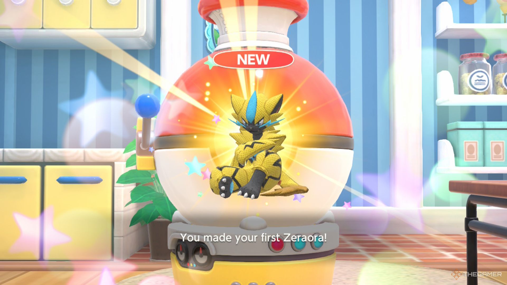 Zeraora showing up as a Plush-O-Matic drop in Pokemon Friends.
