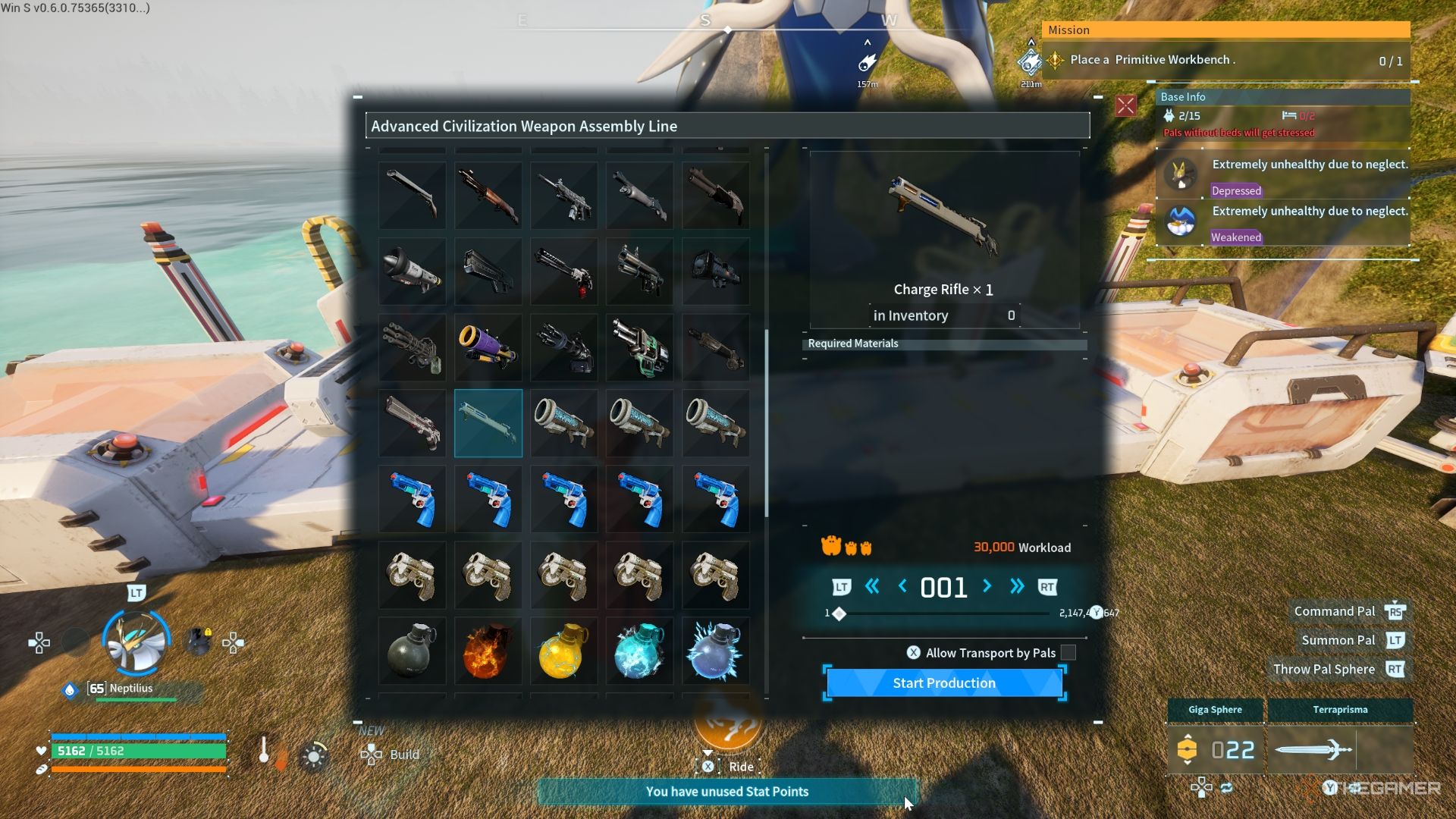 Player about to craft the Charge Rifle - Palworld