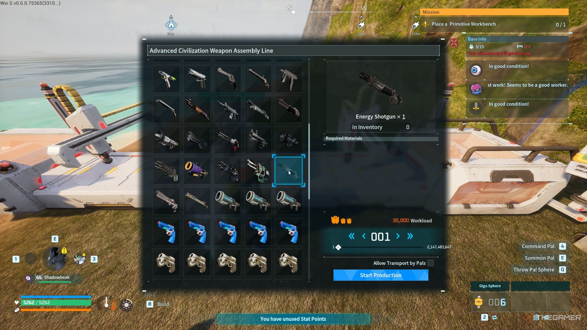 Player about to craft the Energy Shotgun - Palworld