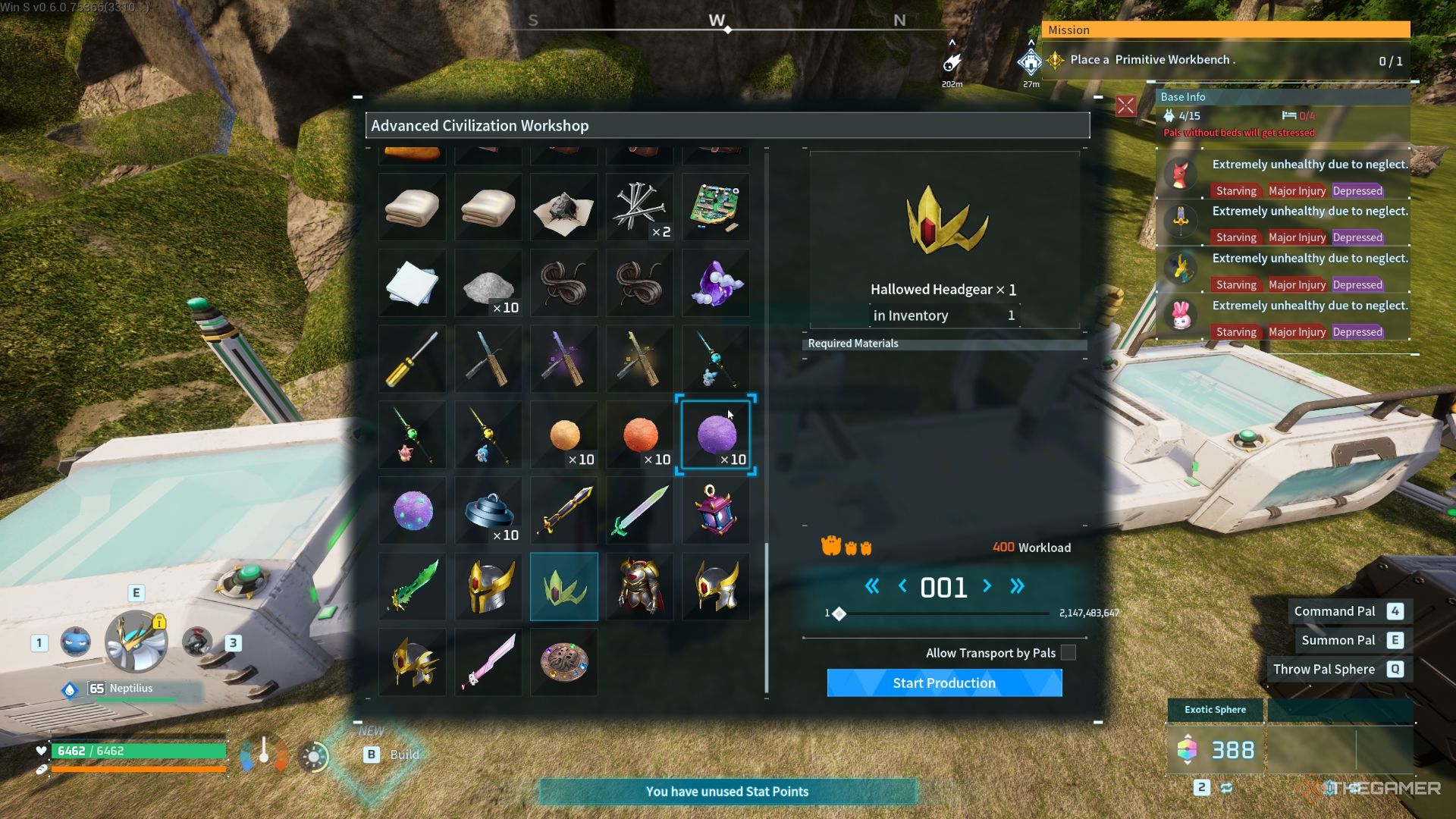 Player about to craft the Hallowed Headgear item - Palworld