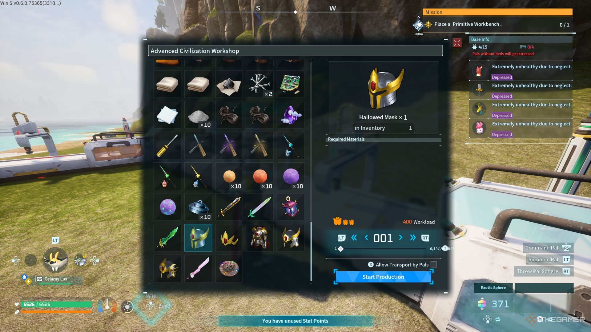 Player about to craft the Hallowed Mask - Palworld