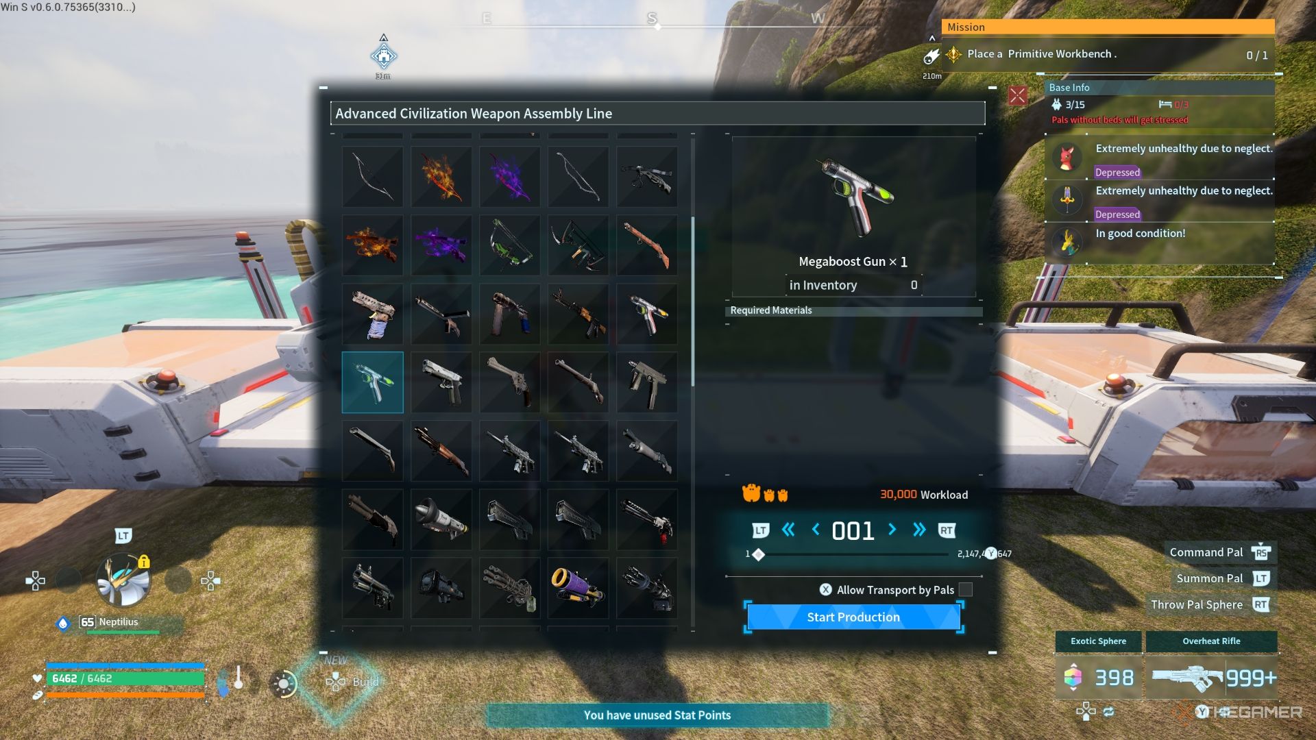 Player about to craft the Megaboost gun - Palworld