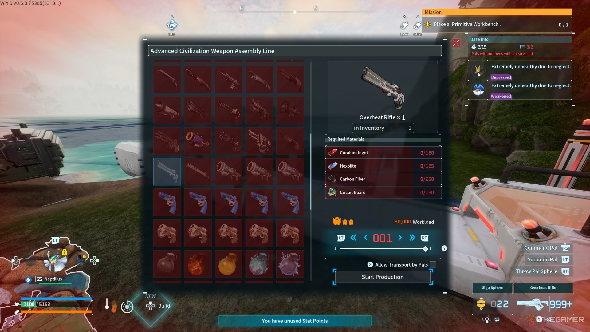 Player about to craft the Overheat Rifle - Palworld