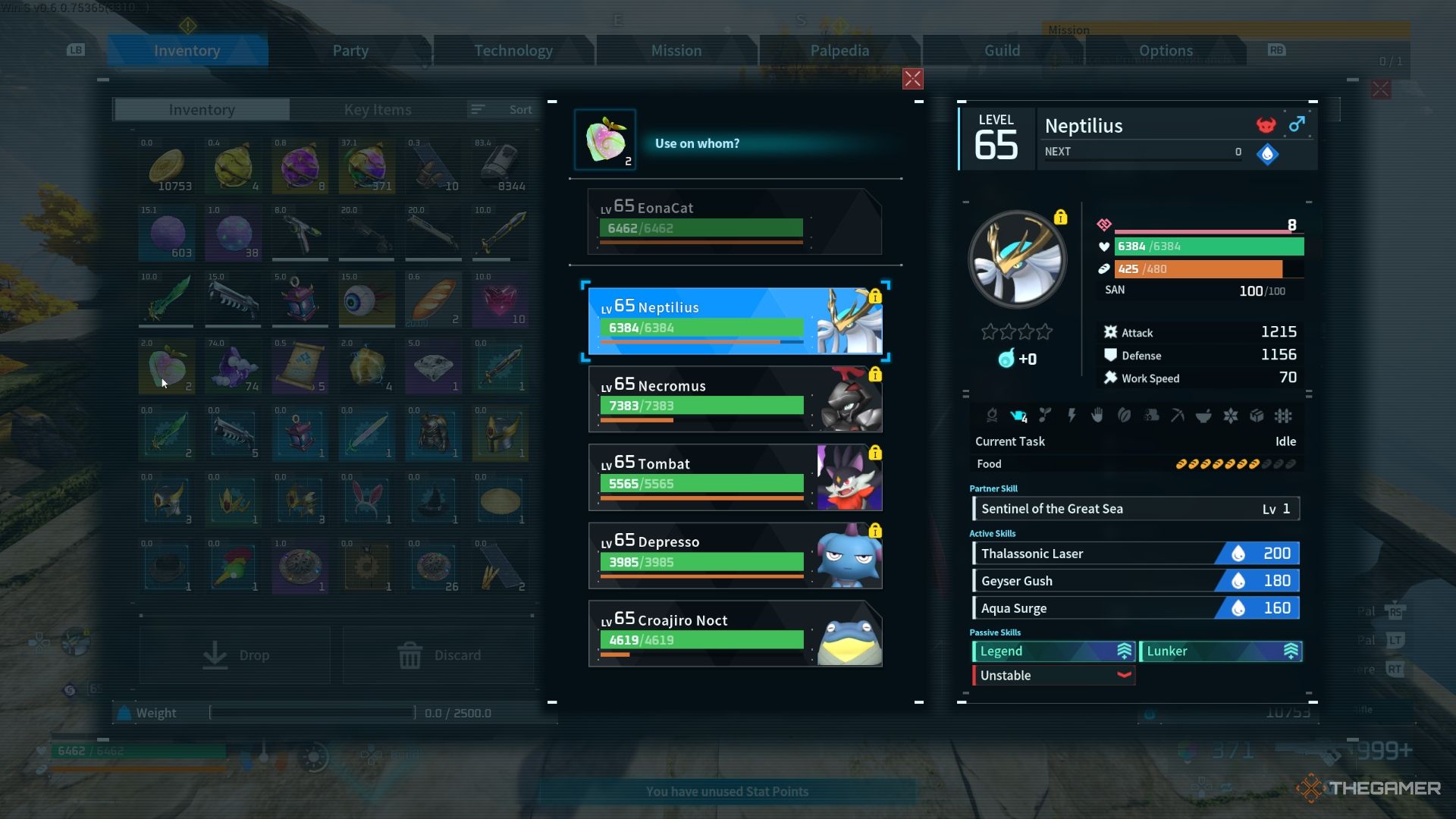 Player about to use Kinship Peach - Palworld