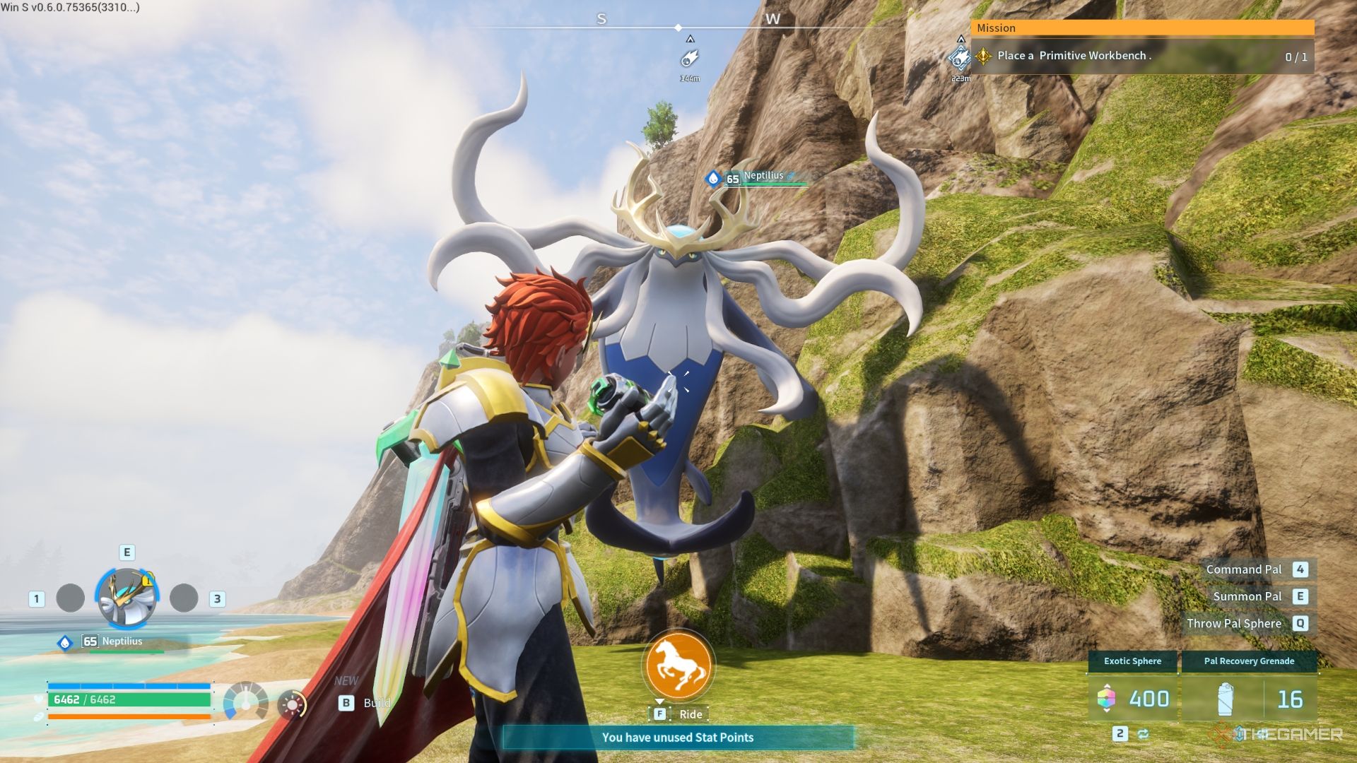 Player aiming the Pal Recovery Grenade on his pal - Palworld