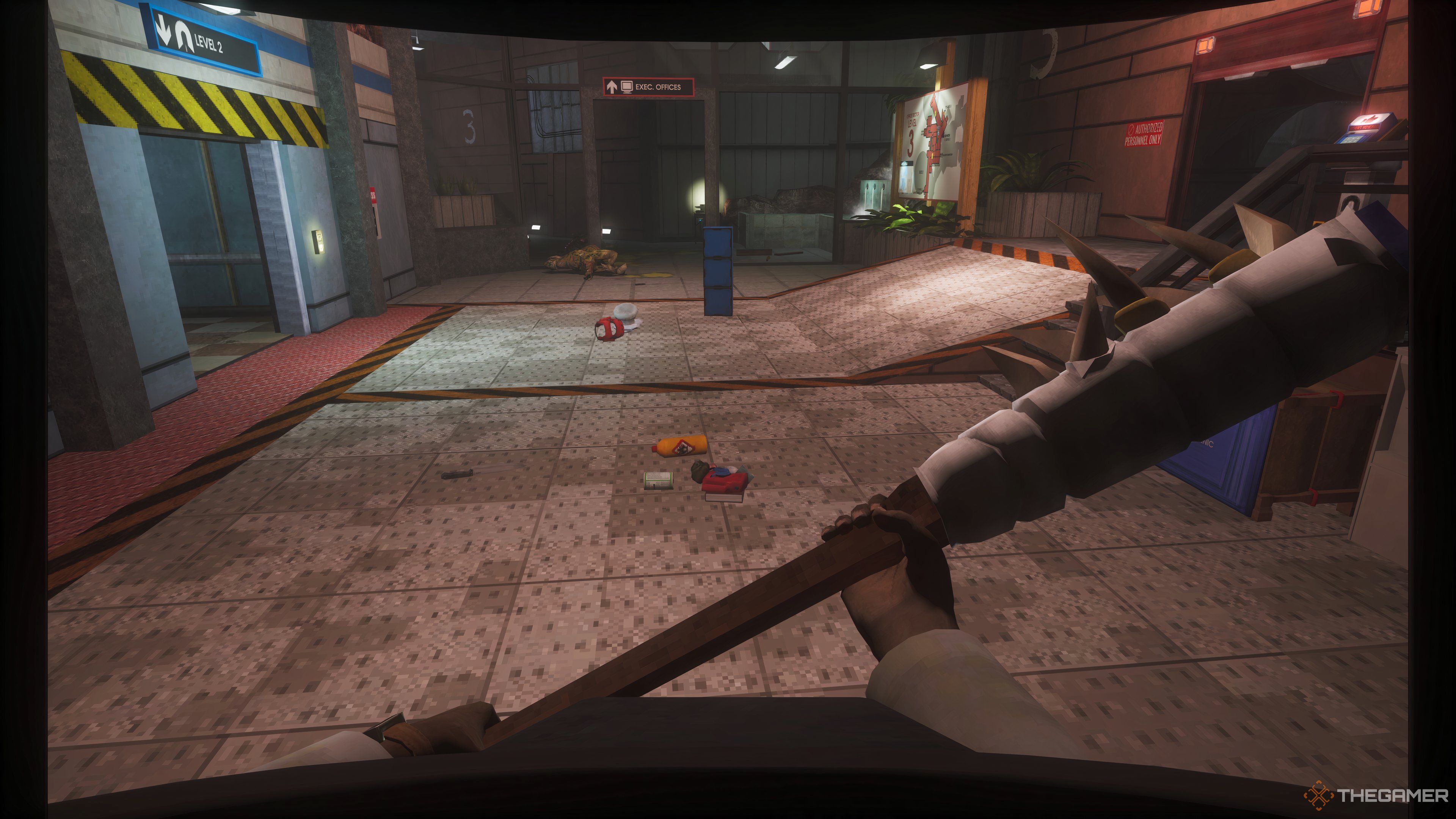 Player base with scattered items dropped on the floor in Abiotic Factor.