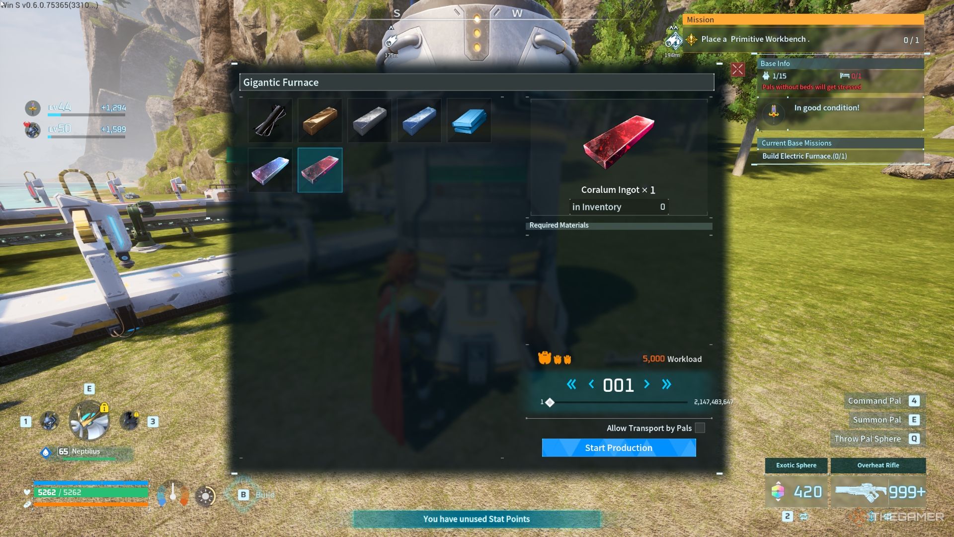Player is about to craft Coralum Ingots - Palworld