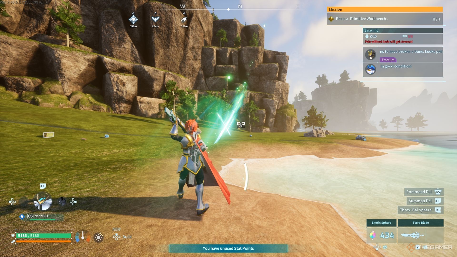 Player is using the Terra Blade and sending green shockwaves - Palworld