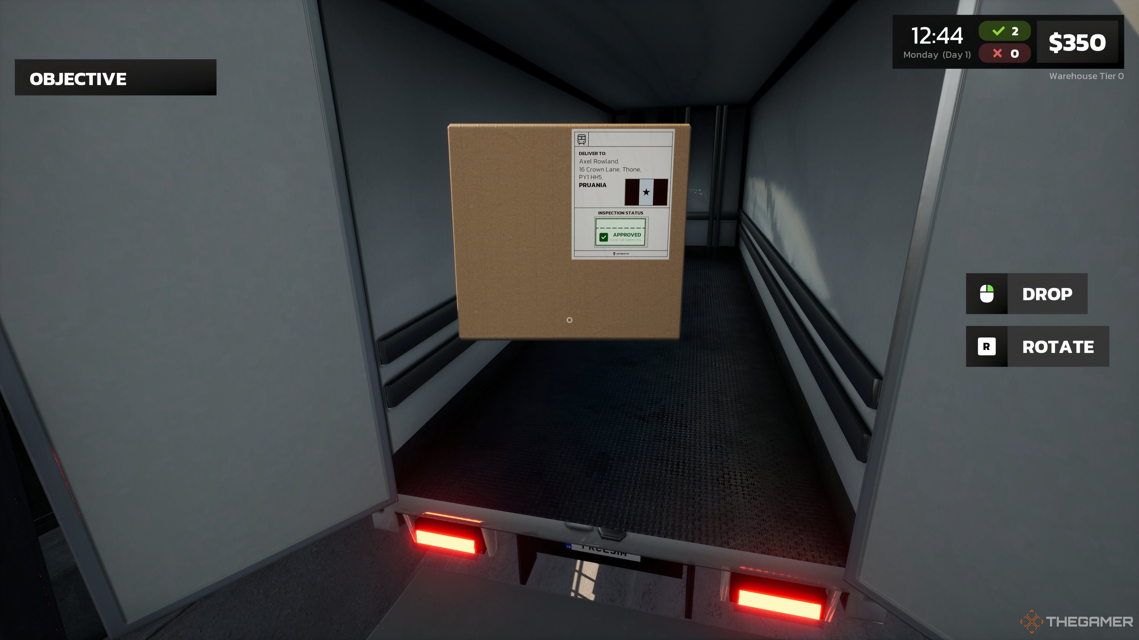 Pre-approved parcel from loading truck in Parcel Simulator.
