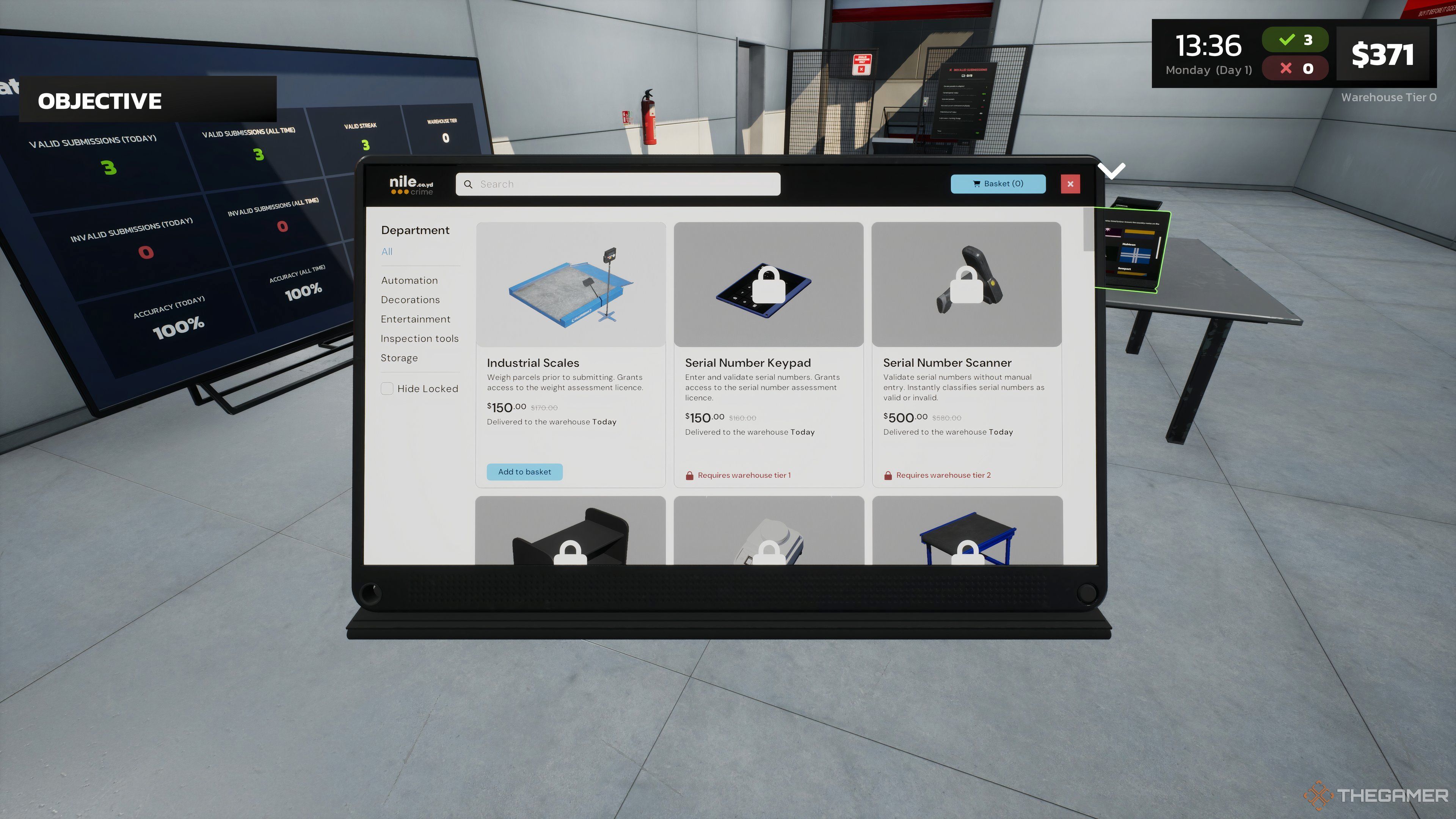 Purchasing Industrial Scales from the tablet in Parcel Simulator.