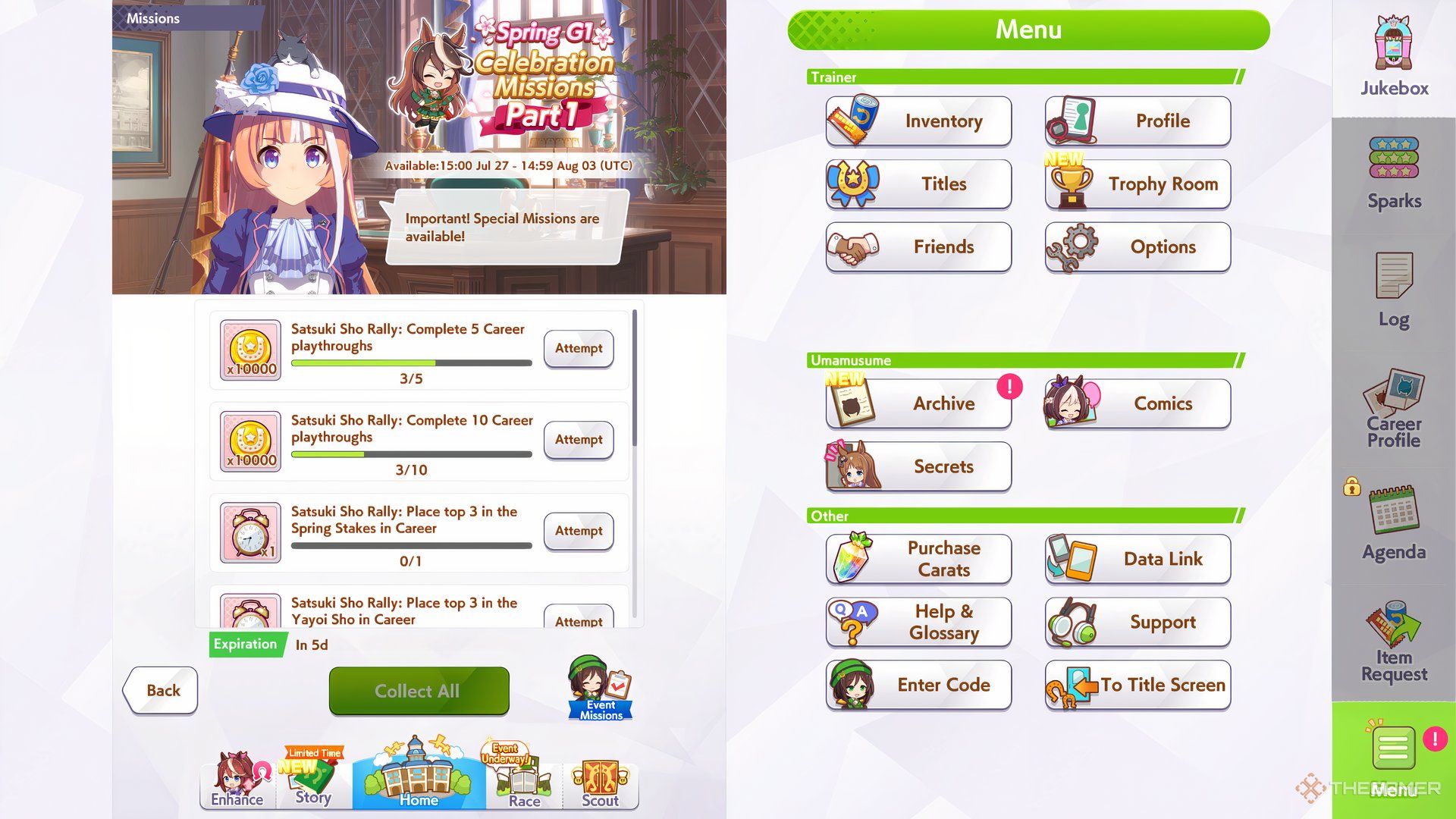 Spring G1 Celebration Mission Part 1: Satsuki Sho are shown in Umamusume: Pretty Derby.