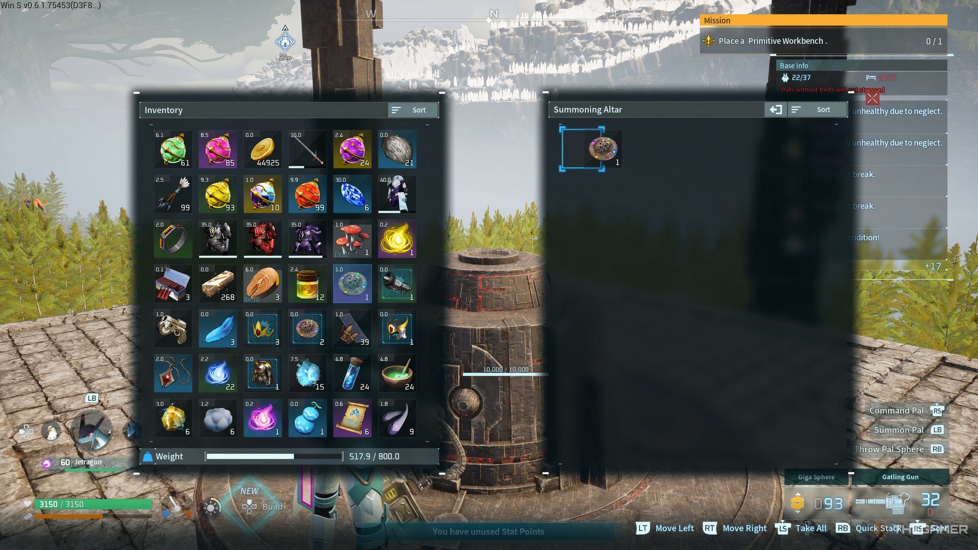 The Celestial Sigil is shown in the Summoning Altar in Palworld.