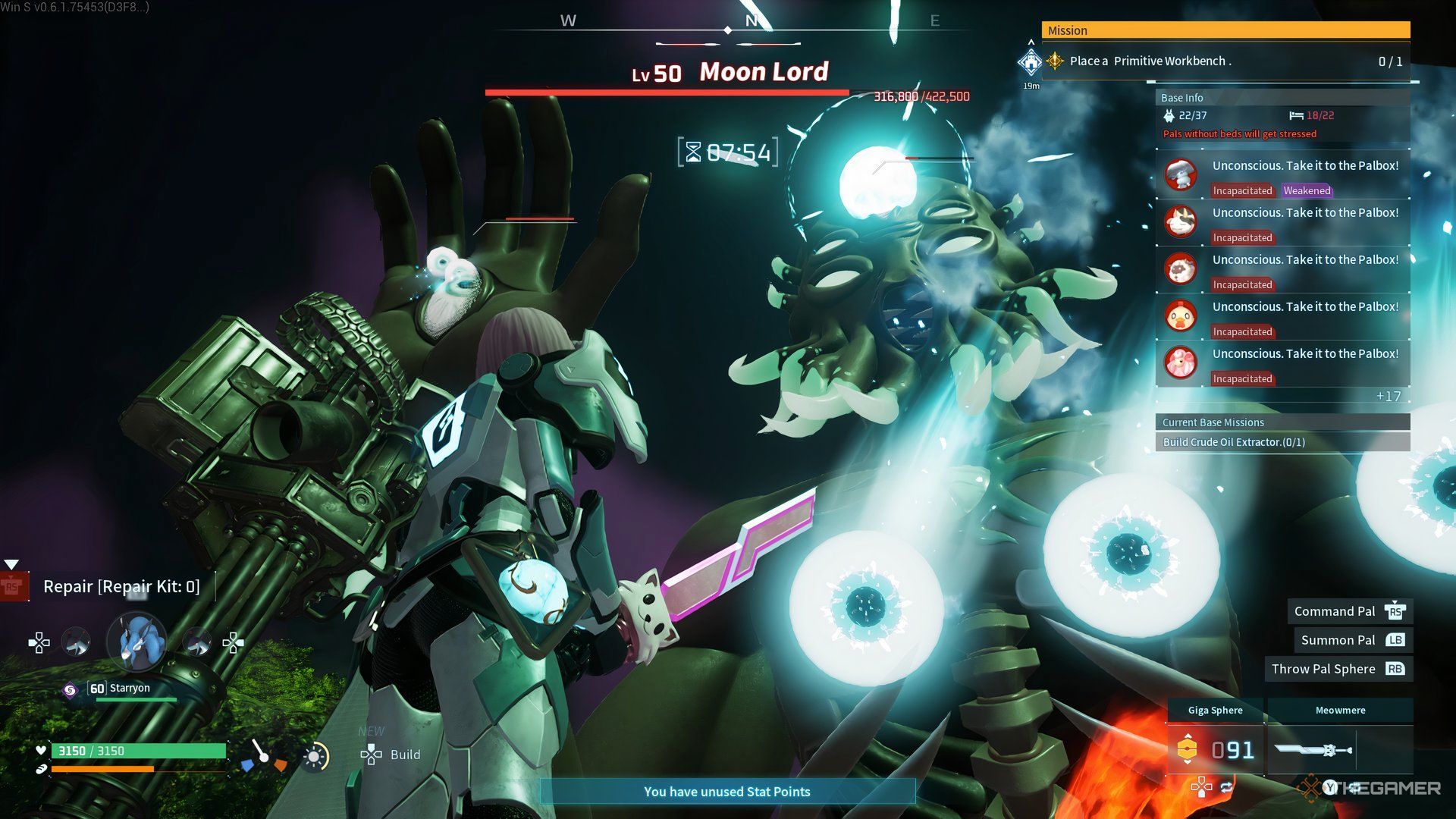 The Moon Lord is attacking the player in Palworld.