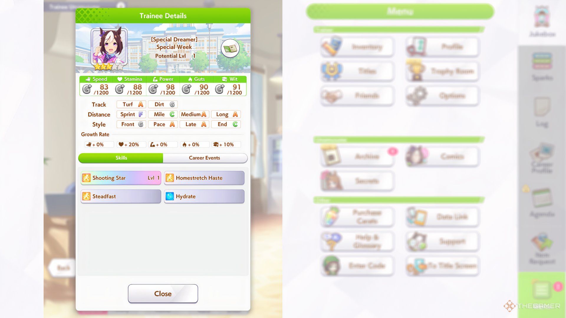 The growth rate of Special Week is shown along with other attributes in Umamusume: Pretty Derby.