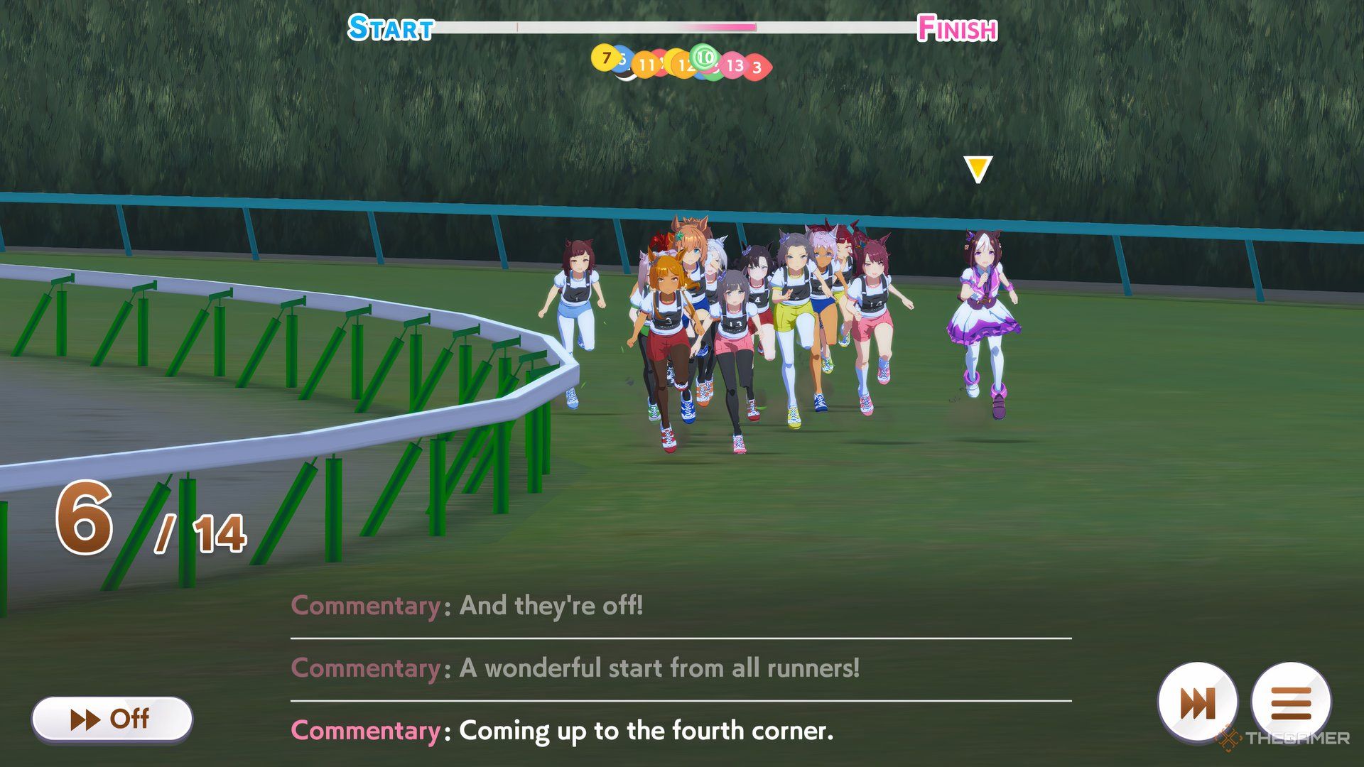 Multiple girls running in a race in Umamusume: Pretty Derby.