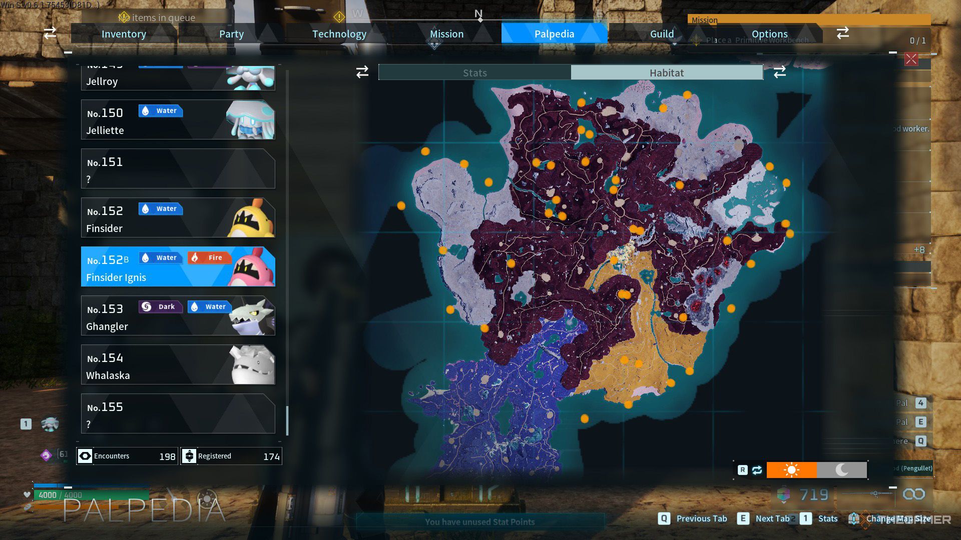 Small orange spots shows all Finsider Ignis fishing locations in Palworld.