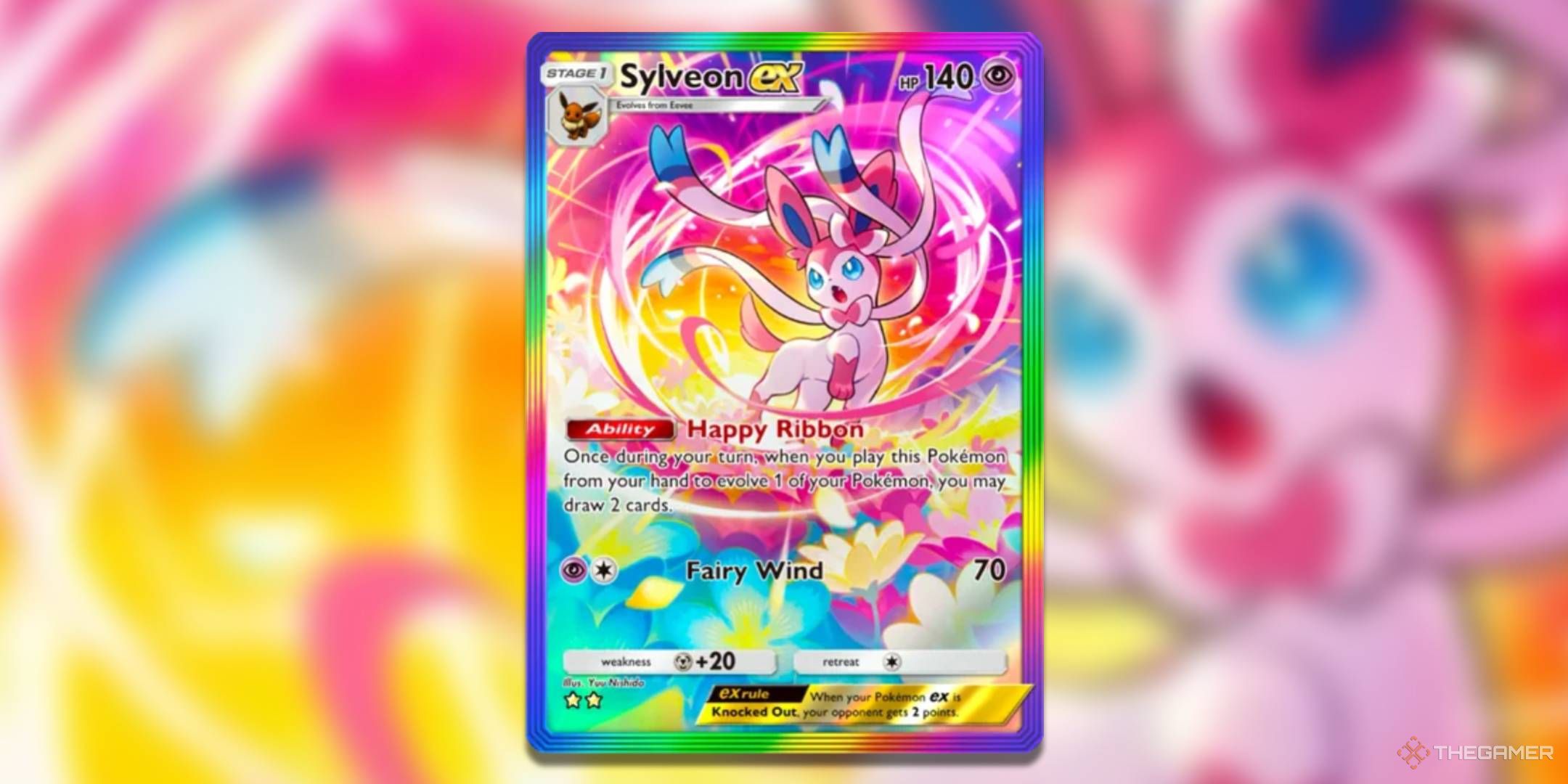 The Sylveon EX Secret Illustration Rare, from Pokemon TCG Pocket's Eevee Grove expansion.