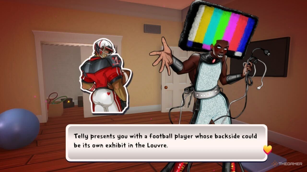 Telly giving you the football player collectible in Date Everything!