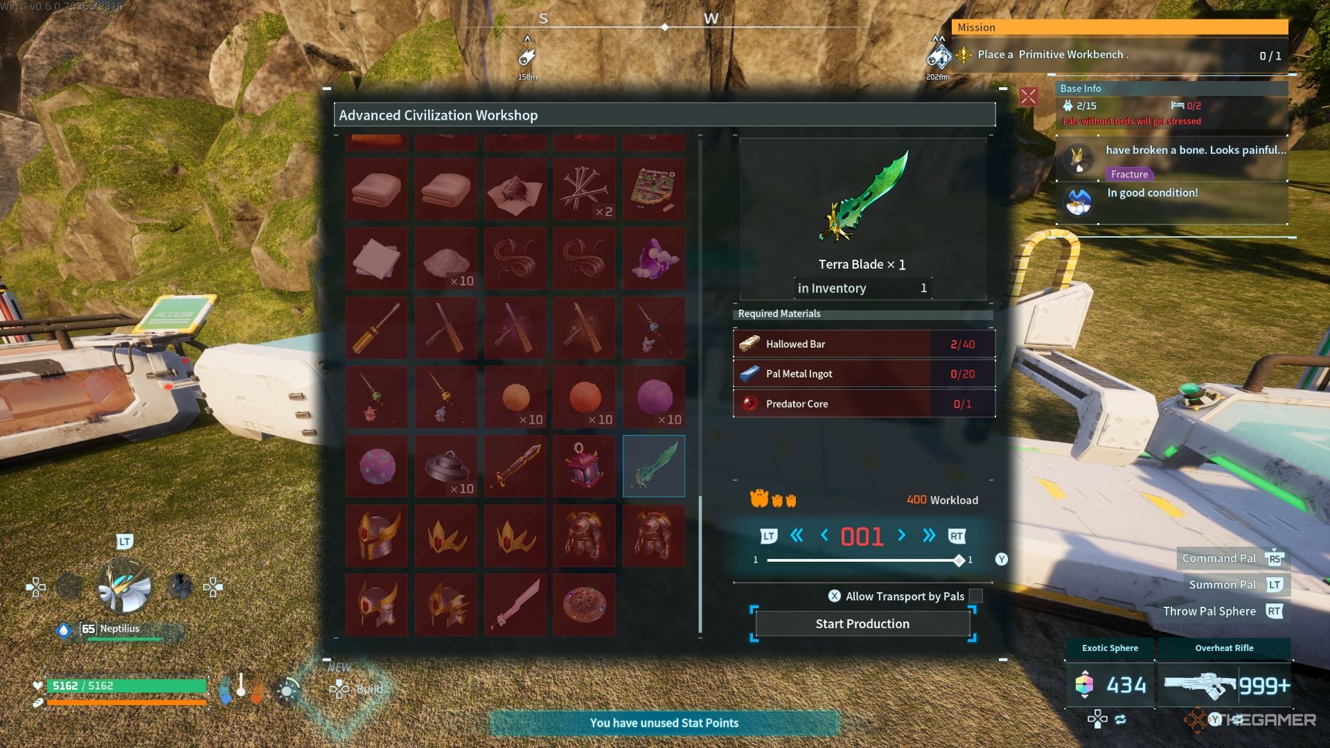 Terra Blade crafting menu - Palworld