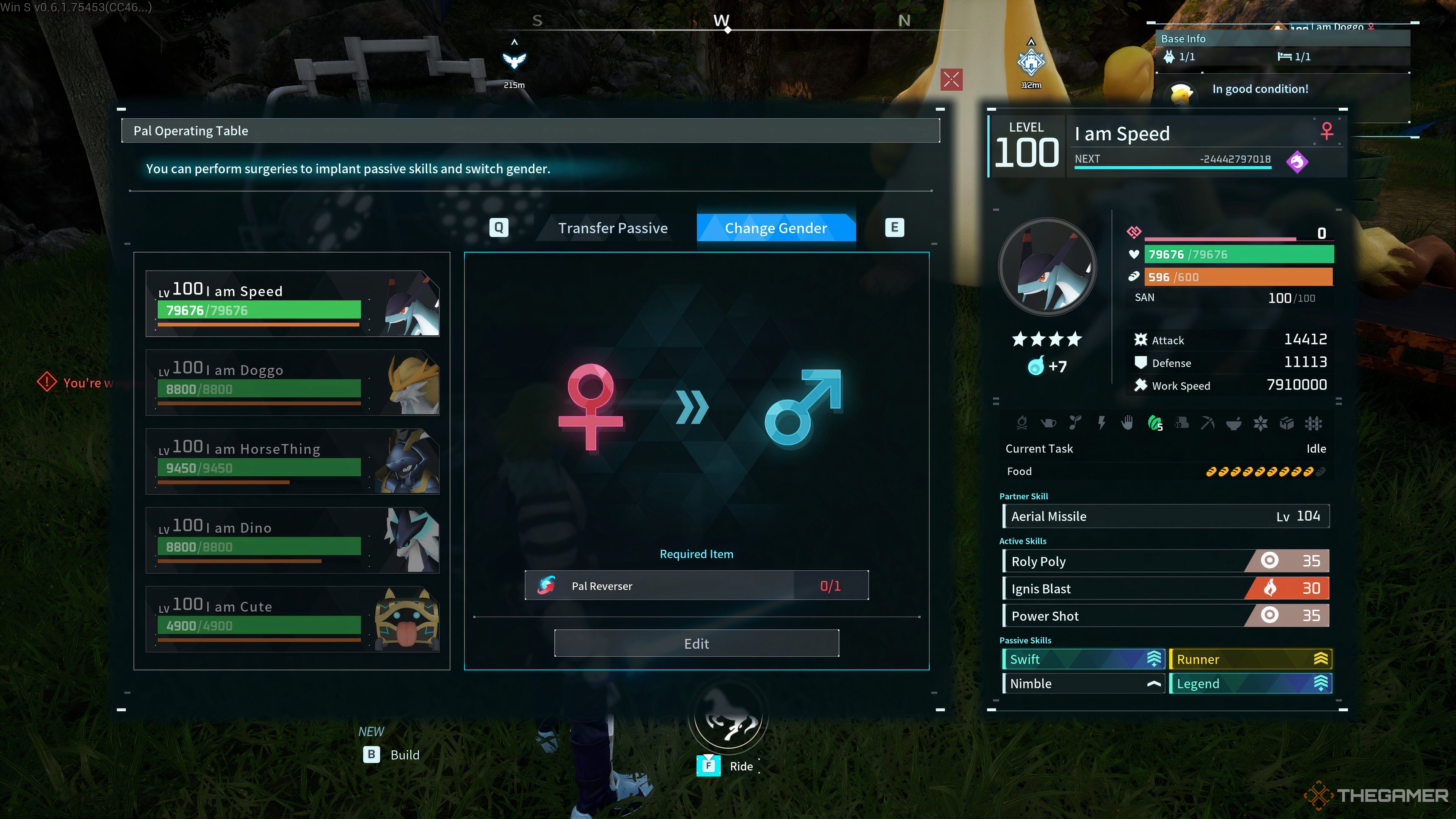 The Change Gender menu on the Surgery Table in Palworld.