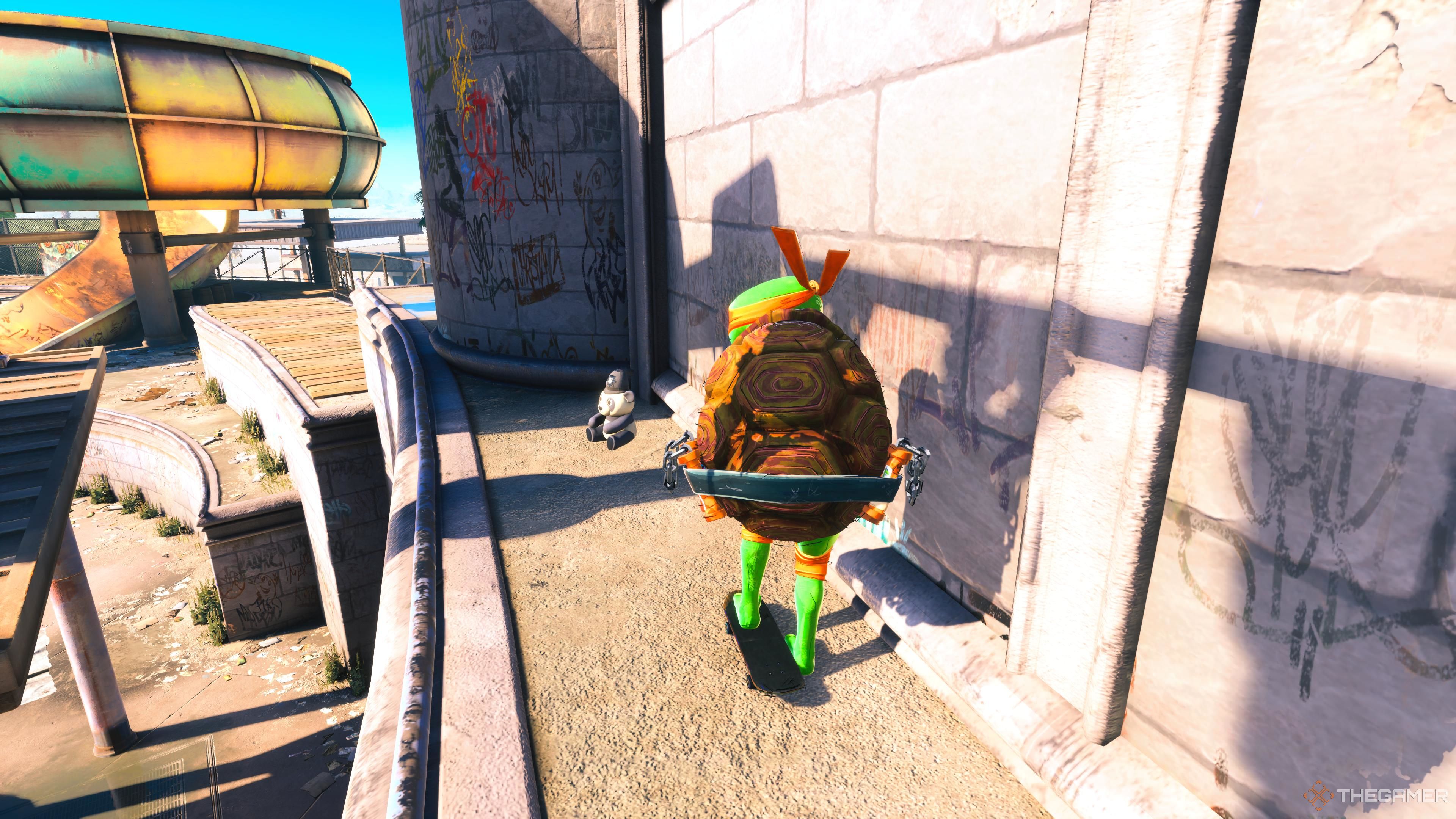 The Panda sitting on the ledge in the Waterpark stage of Tony Hawk's Pro Skater 3 + 4.
