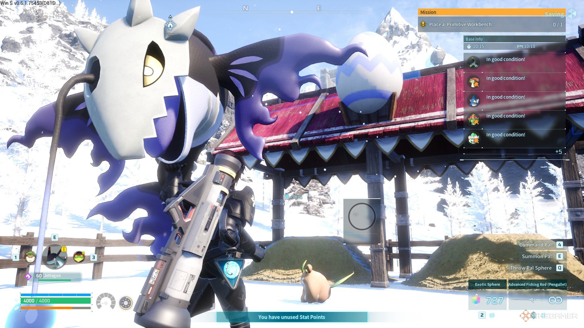 The player carries a Ghangler to breeding farm in Palworld.