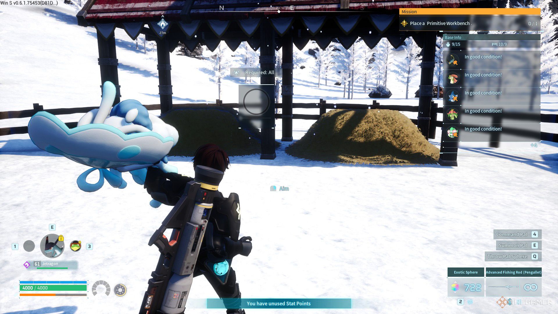 The player carries a Jelliette to breeding farm in Palworld.