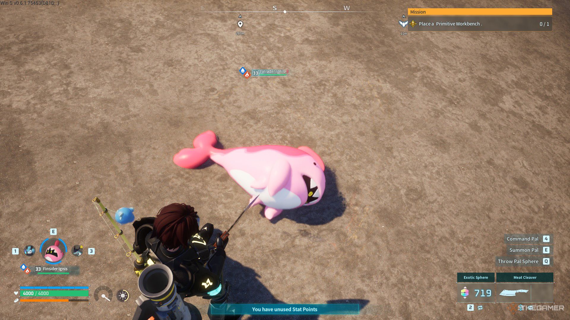 The player slaughters a Finsider Ignis in Palworld.
