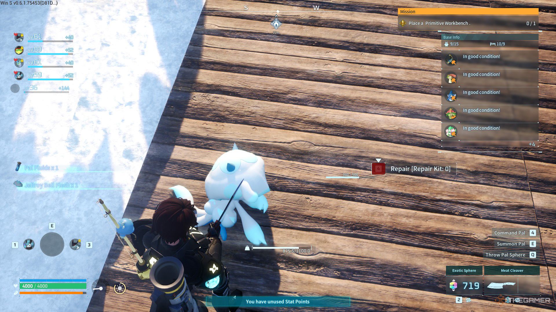 The player slaughters a Jelroy in Palworld.