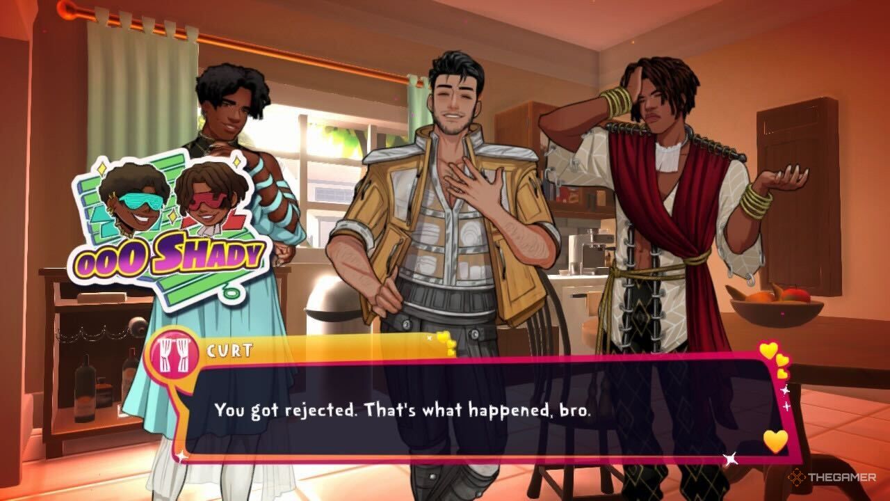 Throwing shade at Rod in the kitchen in Date Everything! for Curt and Rod's romance ending.