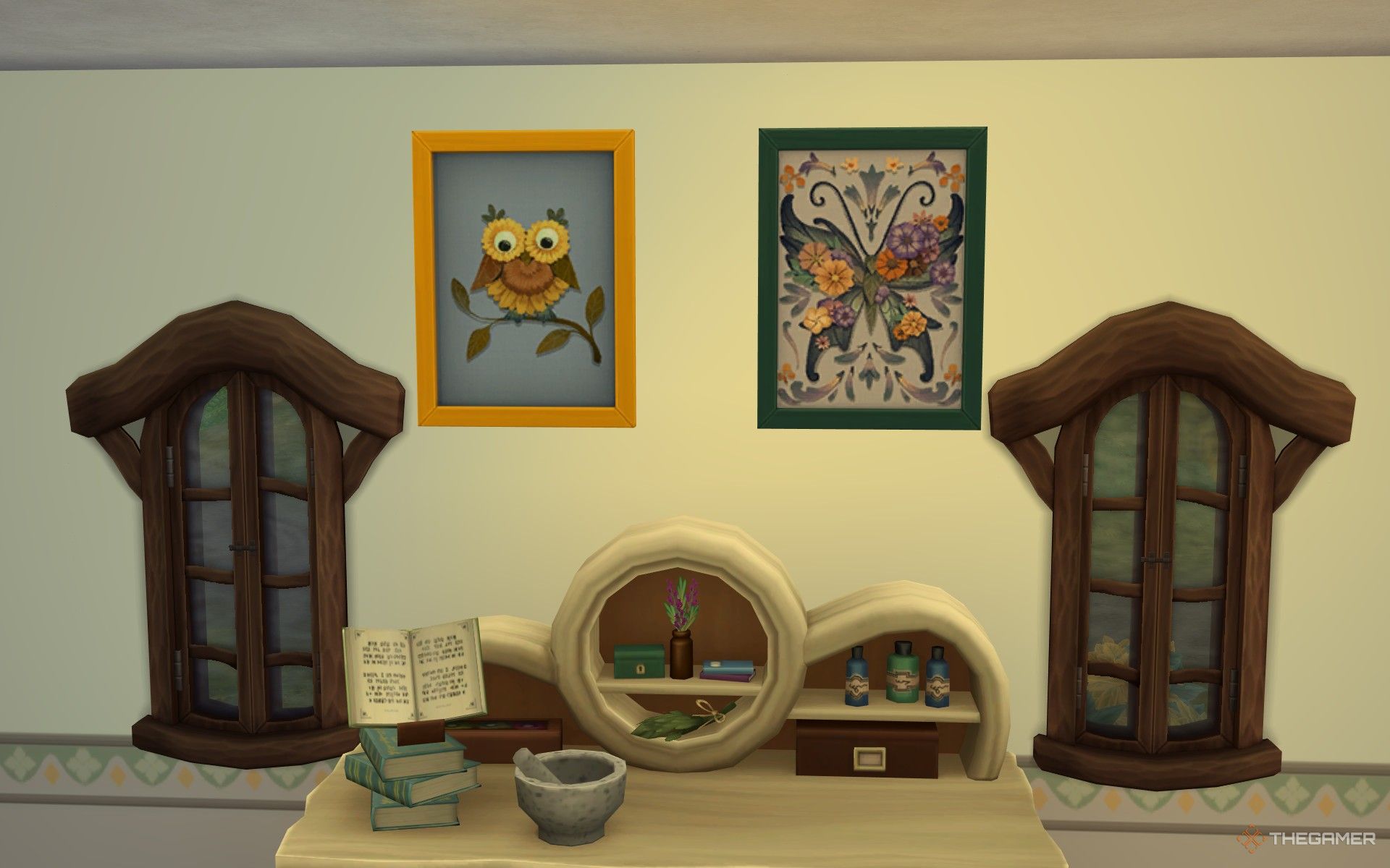 Два предмета, сделанных с помощью пресса для растений в The Sims 4 Enchanted by Nature.